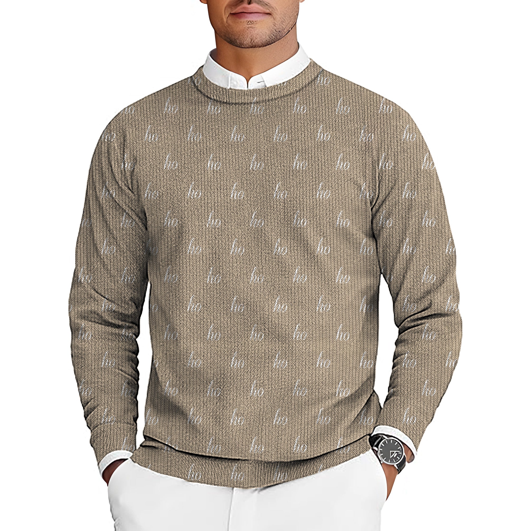 Beige Custom Name Christmas Men's Golf Crewneck Pullover Sweaters Ugly Sweater