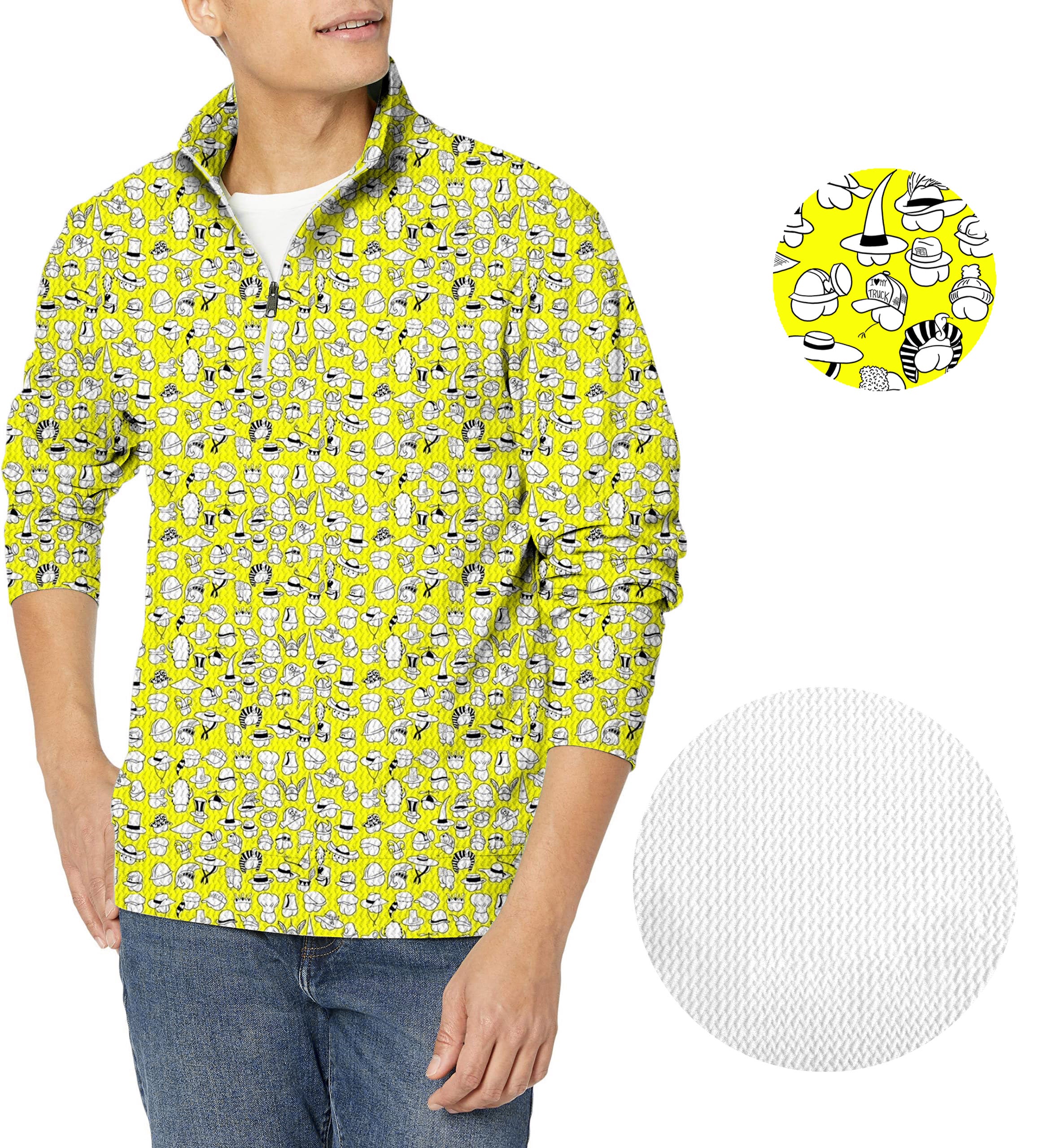 Yellow Versatile Hips Designer style Men's Golf Waffle Zipper Pullover