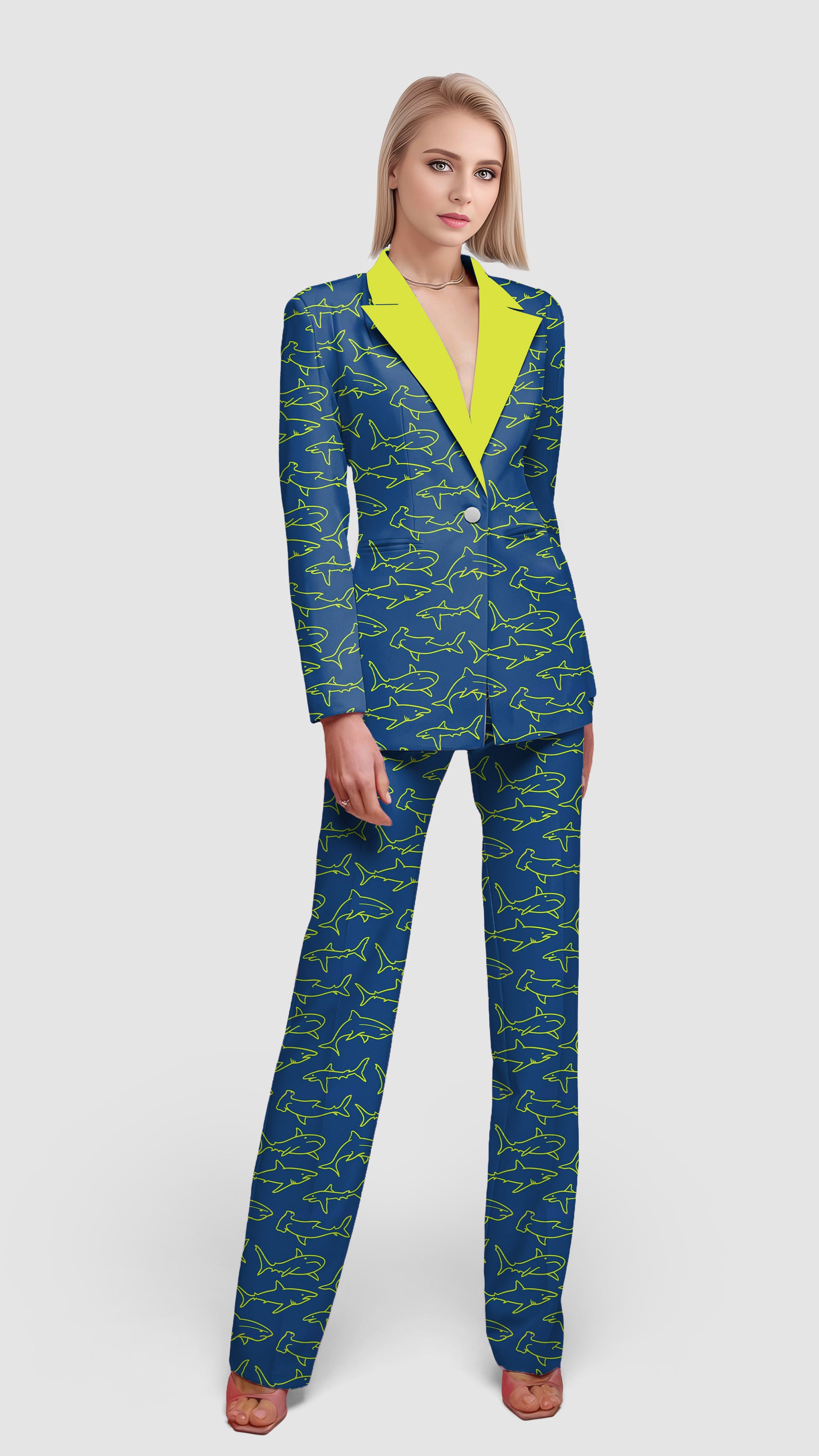 Blue Sharks-Women's Blazer Casual Work Office Blazer Suit set