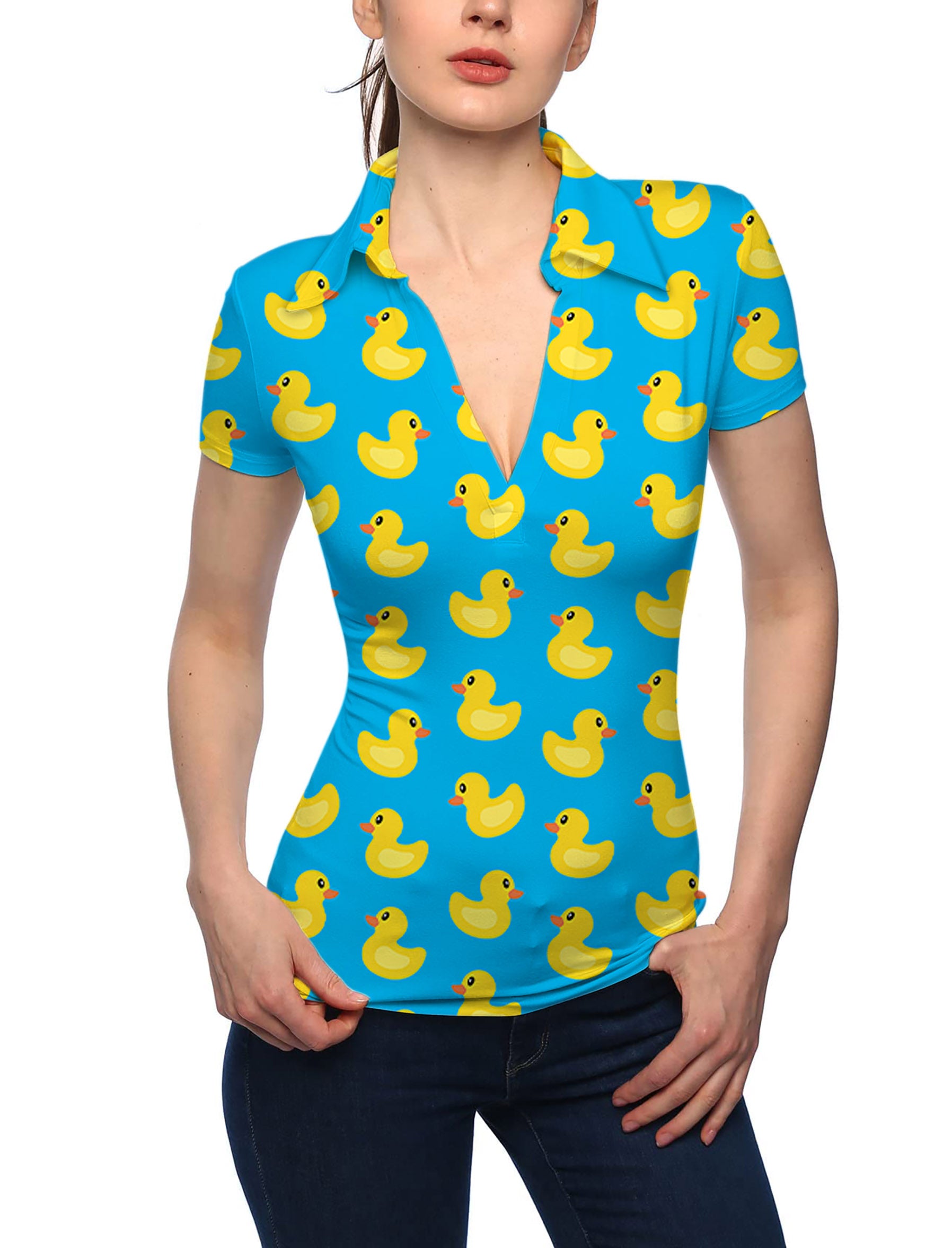 Women's Yellow duck V Neck Golf Polo