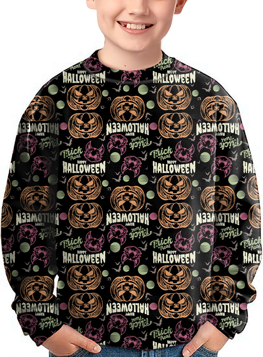 Happy Halloween Colorful Pumpkin Crewneck Pullover Kids Ugly Sweater