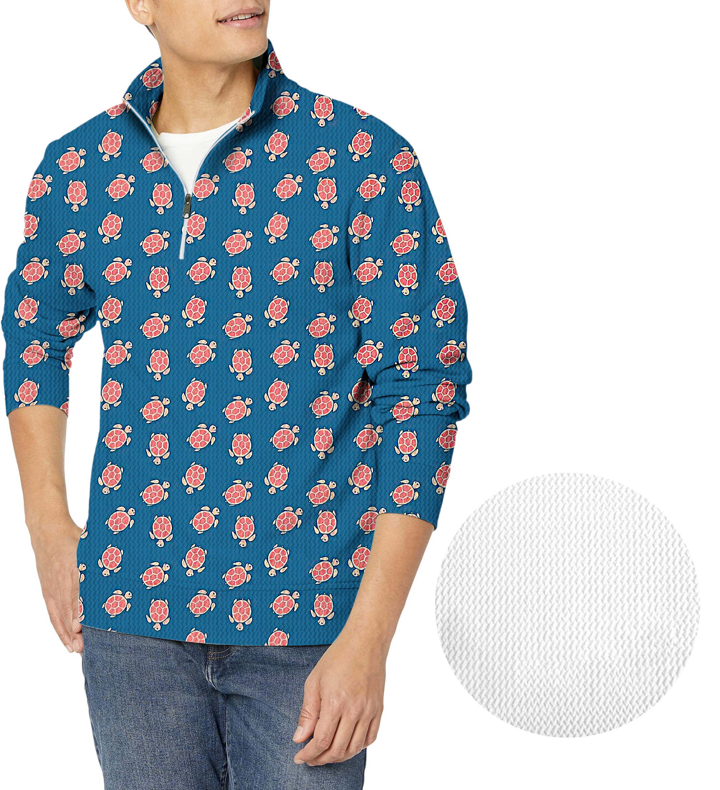 Blue and Turtle-Men's Golf Waffle Zipper Pullover