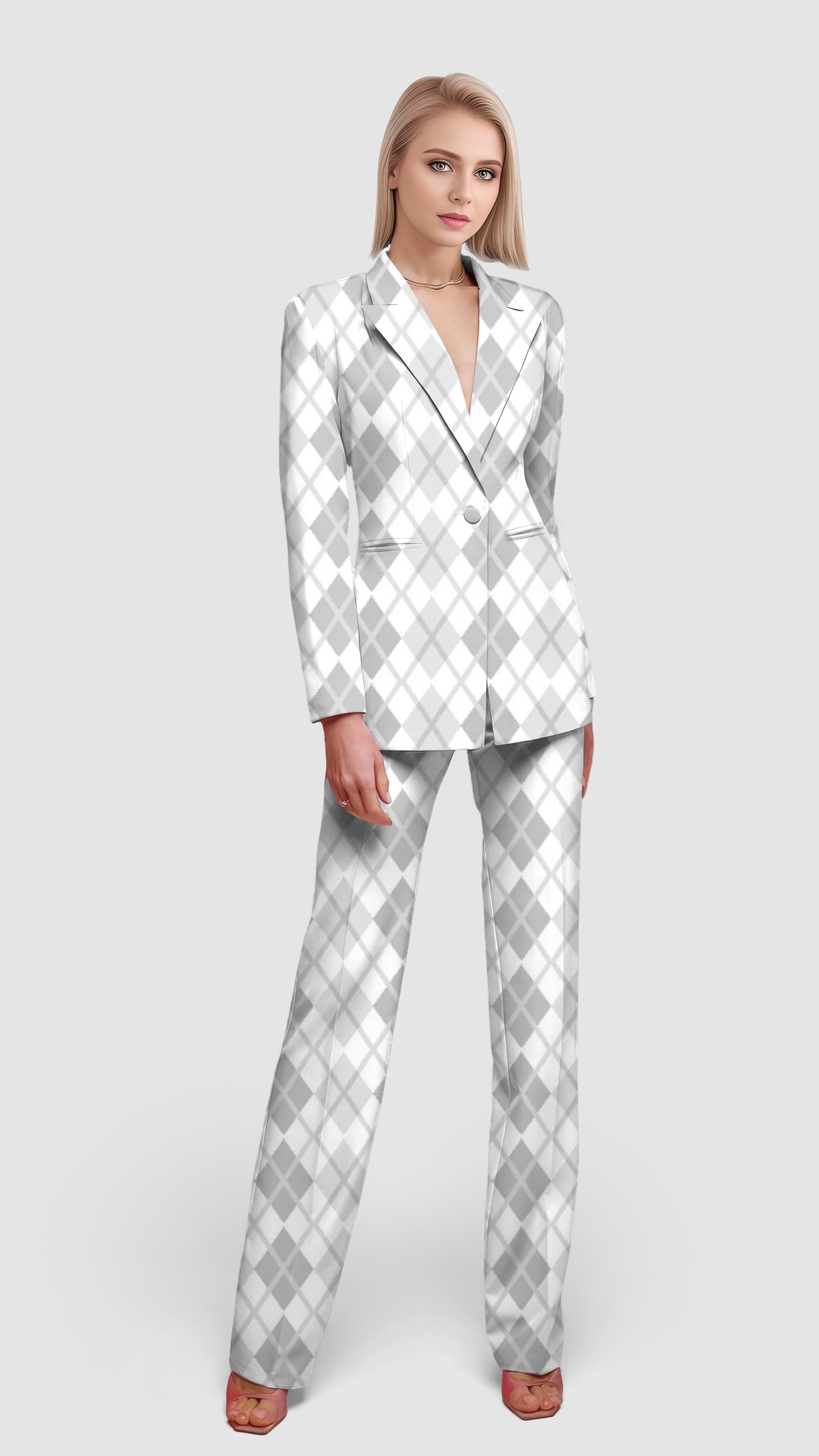 Argyle grey grid-Women's Blazer Casual Work Office Blazer Suit set