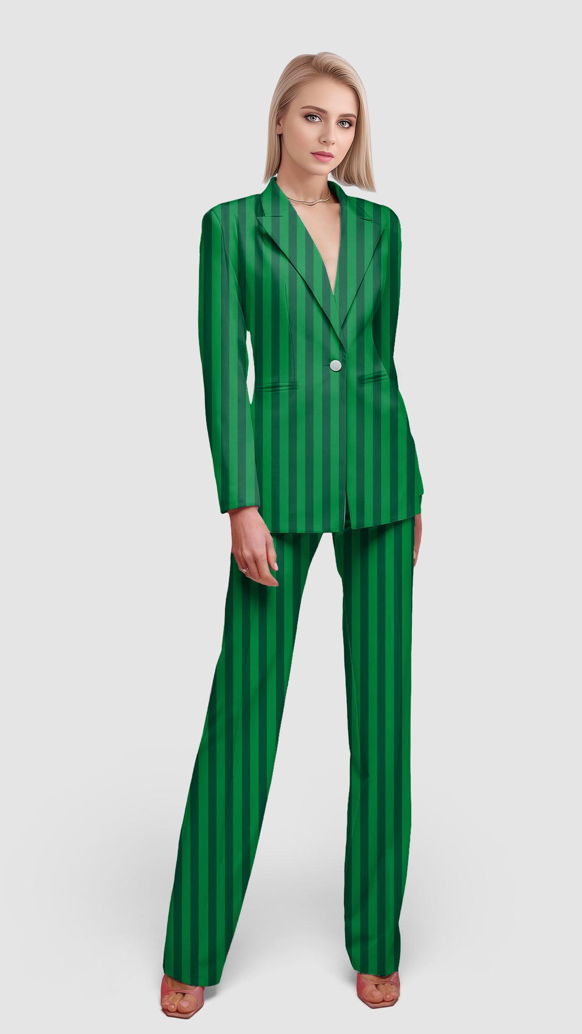 Vertical stripes on a watermelon Women's Blazer Casual Work Office Blazer Suit set