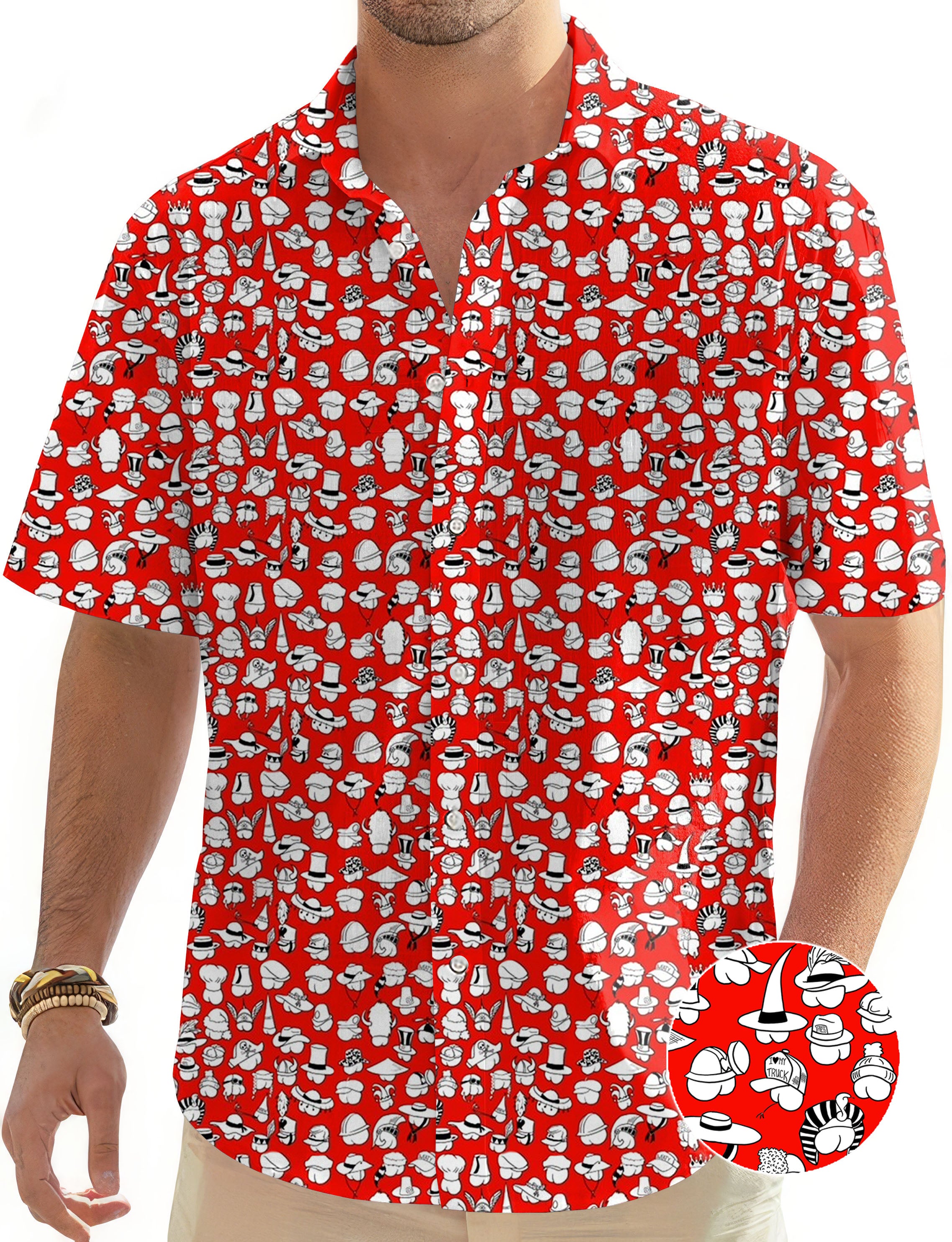 Red Versatile Hips Designer style Men's Golf Hawaiian Shirts Button Down Shirt