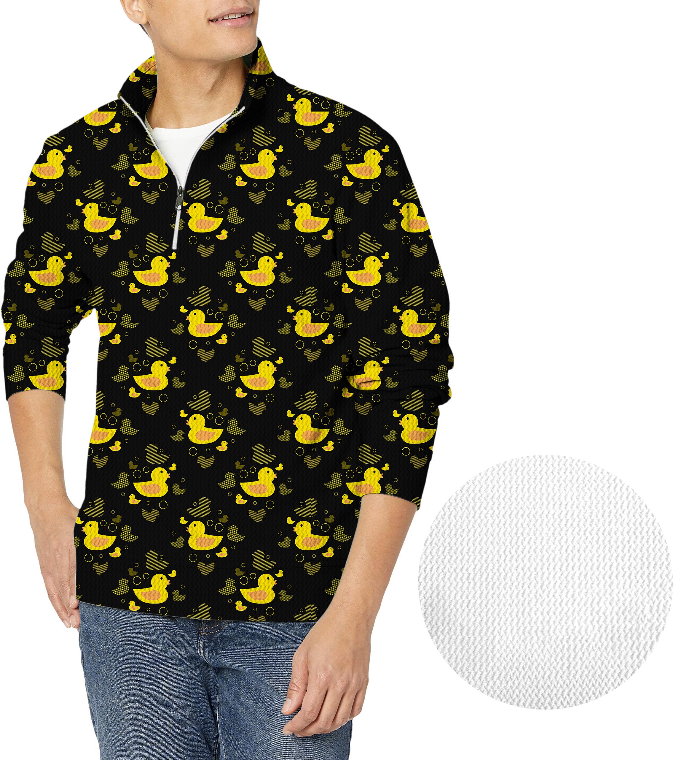 Yellow duck-Men's Golf Waffle Zipper Pullover