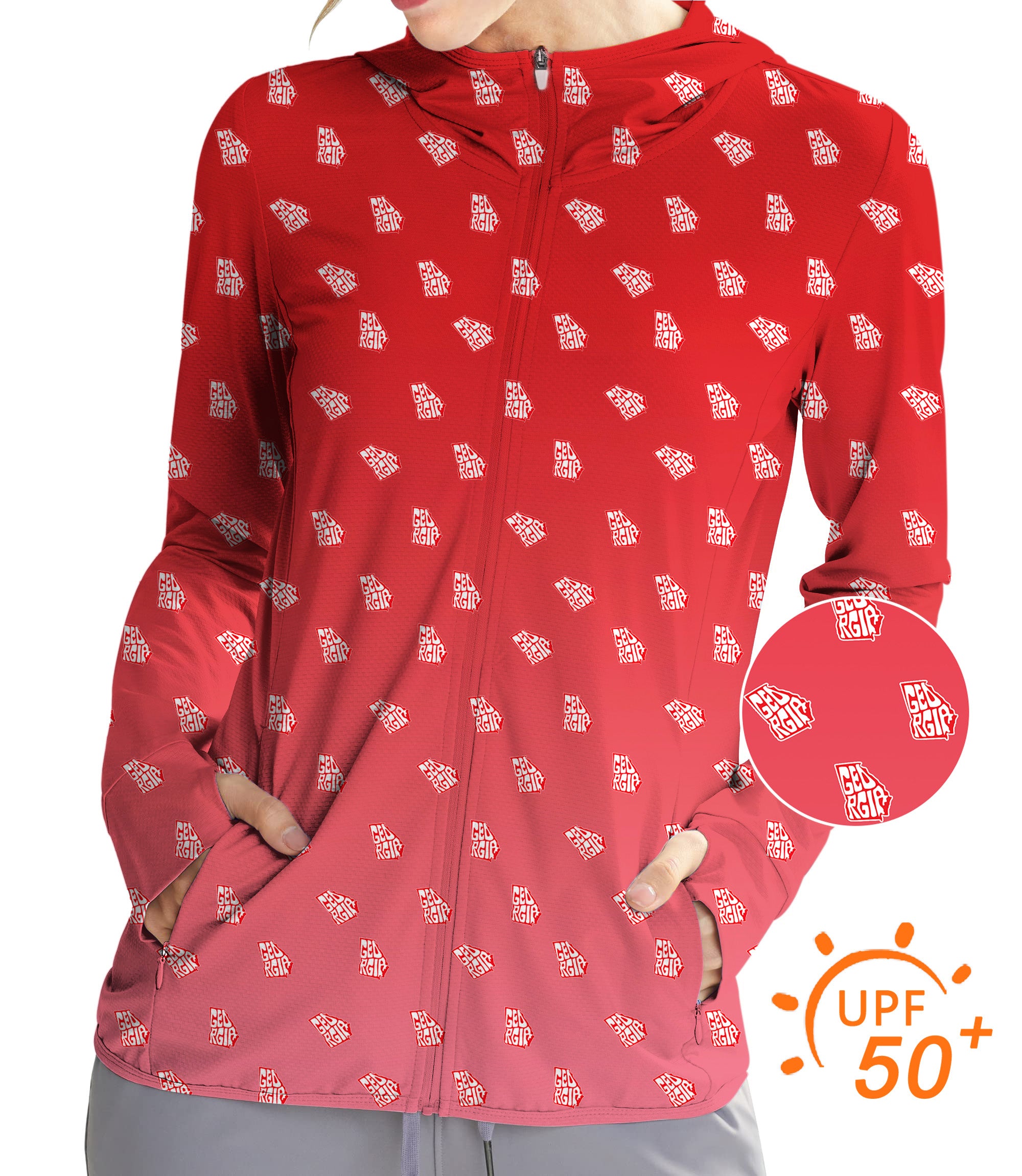 Women's Outdoor Red Georgia Golf Sun Protection Slim Fit zip hoodies