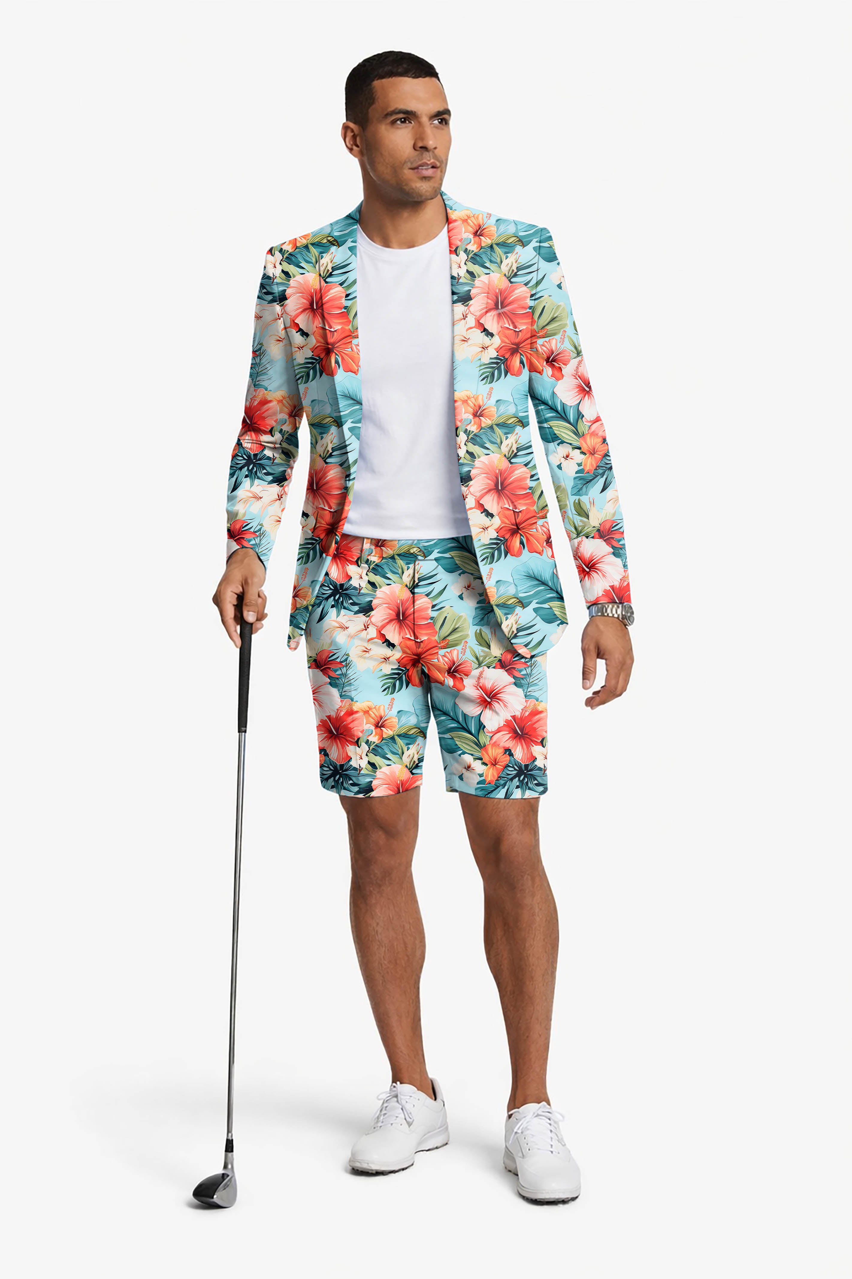 Hawaiian Flowers Men's Party Costumes-Theme Party 2pcs Suit set-Blazer Shorts