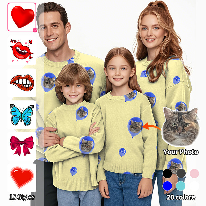 Custom Photo Face Custom Color Yellow Love Crewneck Pullover Ugly Sweater Men Women Boy Girl Family