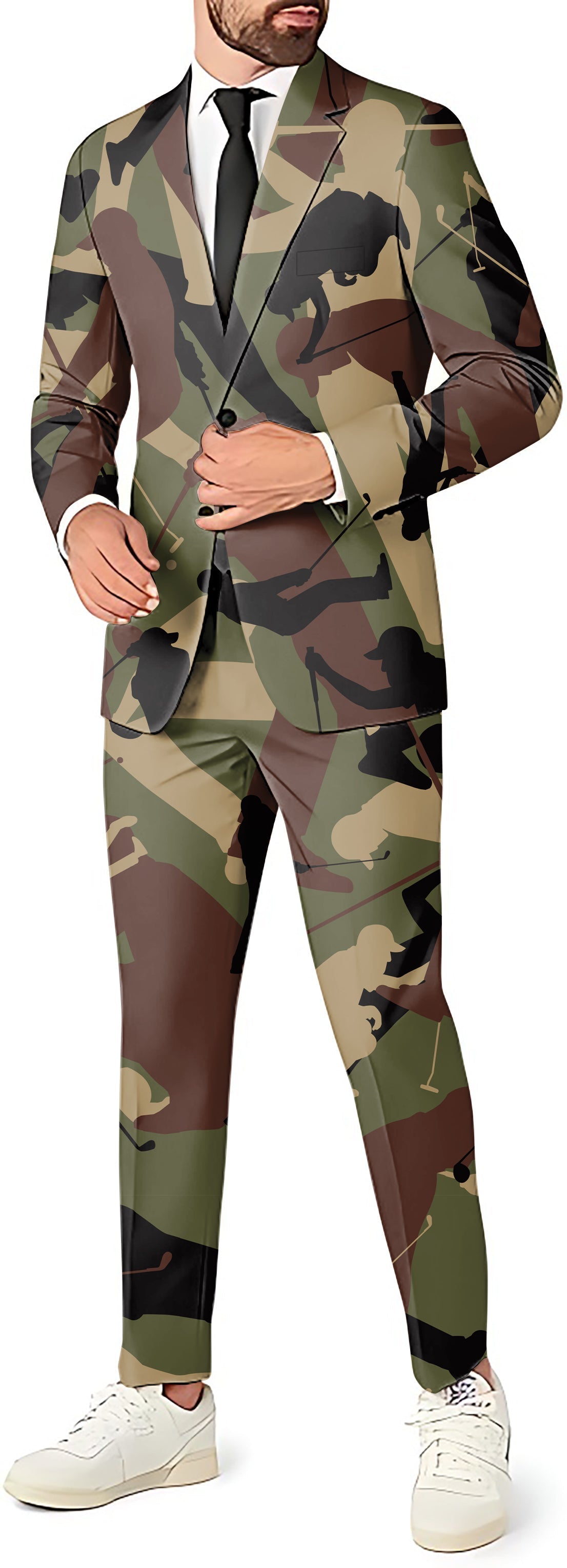 Army green golf men's camouflage suit with blazer and pants for party costume