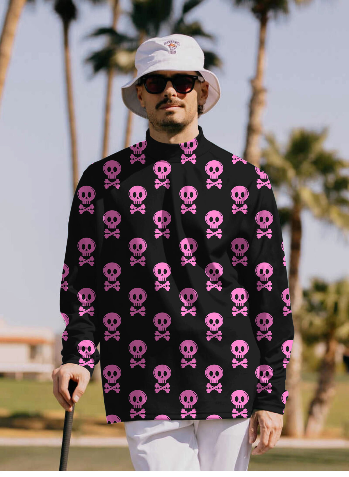 Men's Halloween Punk Skull Mock Neck Long/Short Sleeve Golf Tops