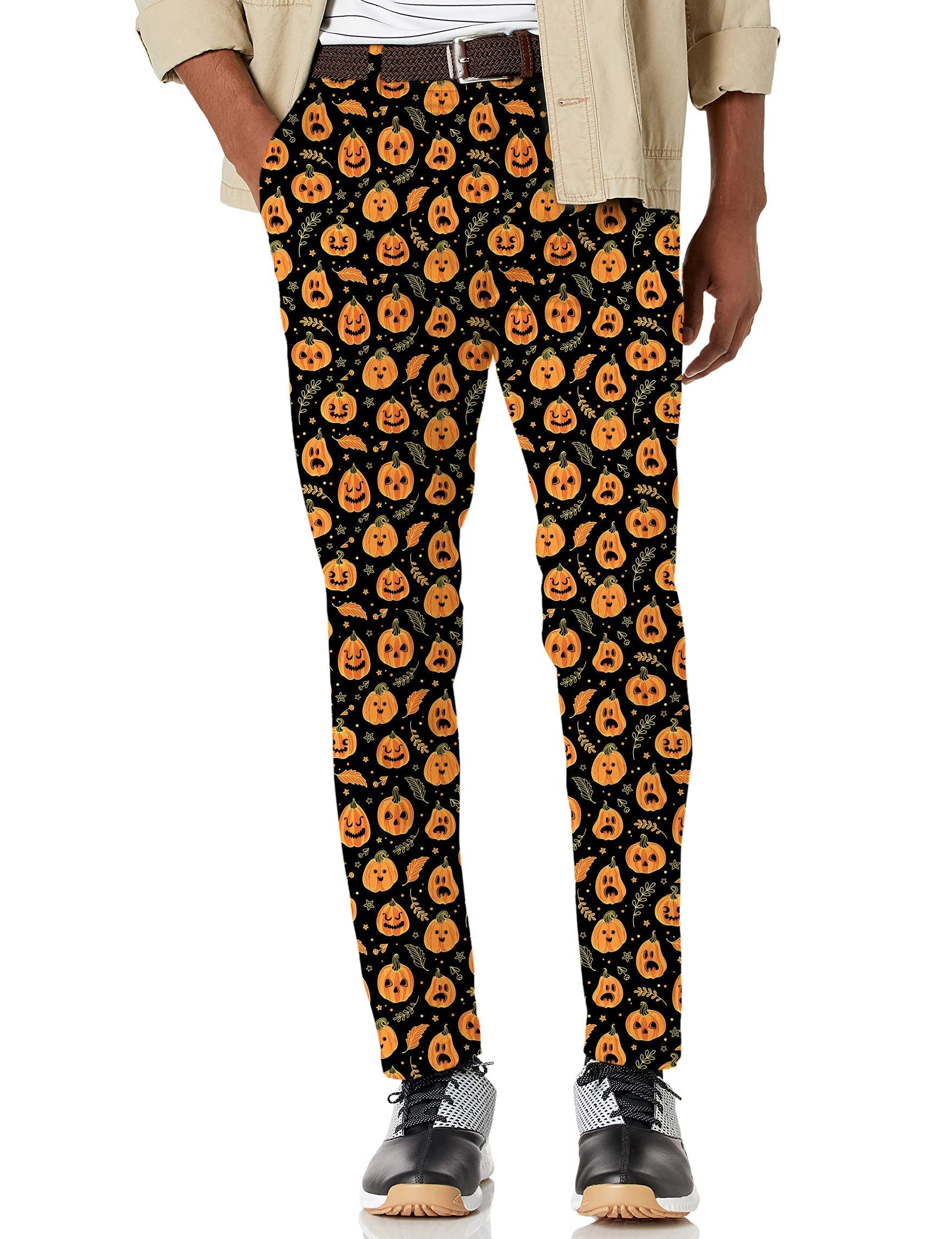 Men's Halloween kawaii pumpkin bones stretch golf pants with moisture-wicking fabric and classic pockets