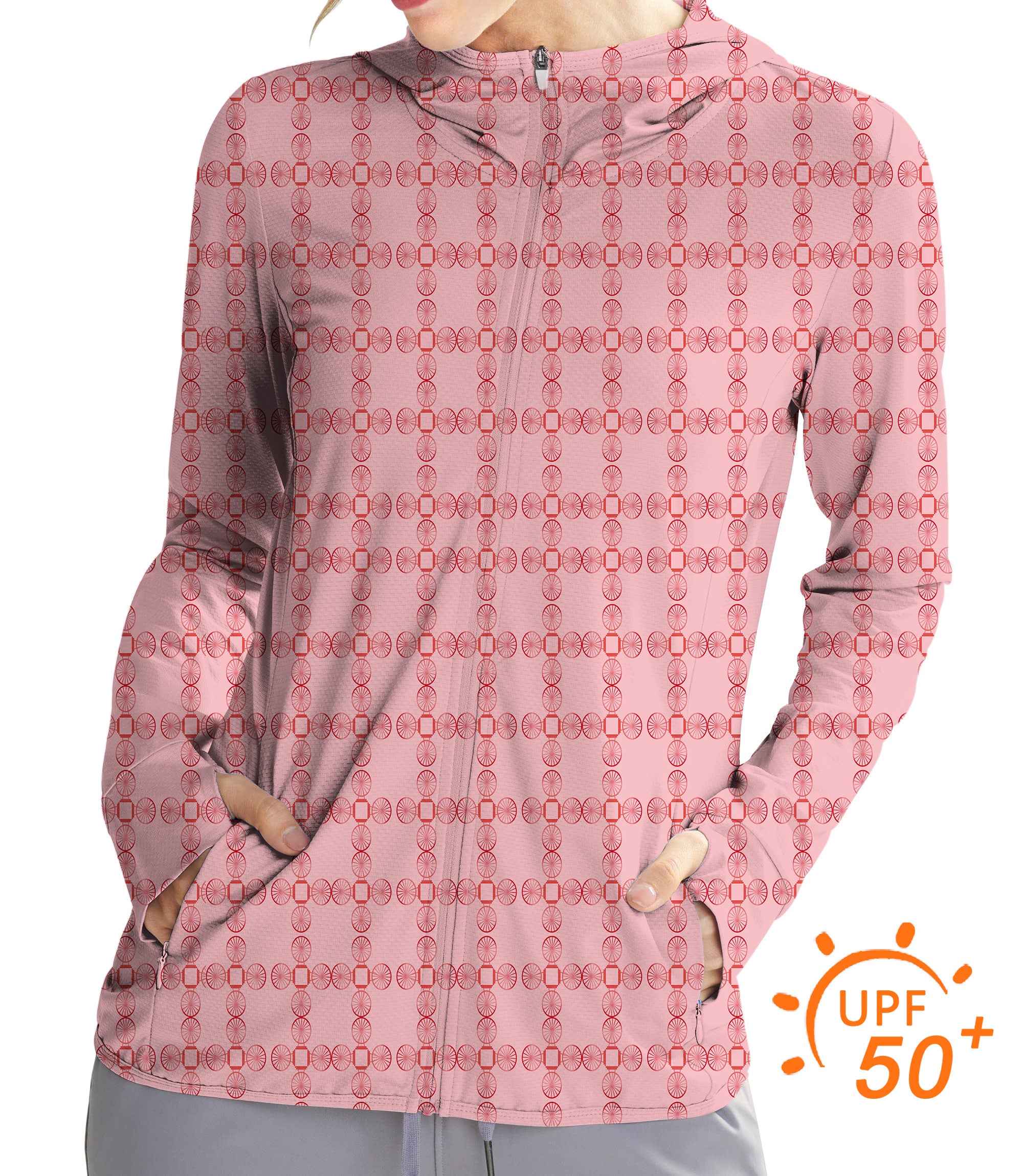 Women's Outdoor limited edition Pink geometry Golf Sun Protection Slim Fit zip hoodies
