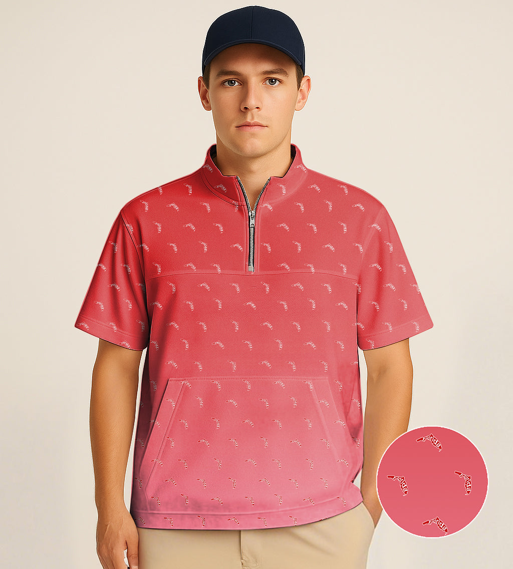 Men's Short Sleeve Quarter Zip Golf Pullover Red Florida Embroidery