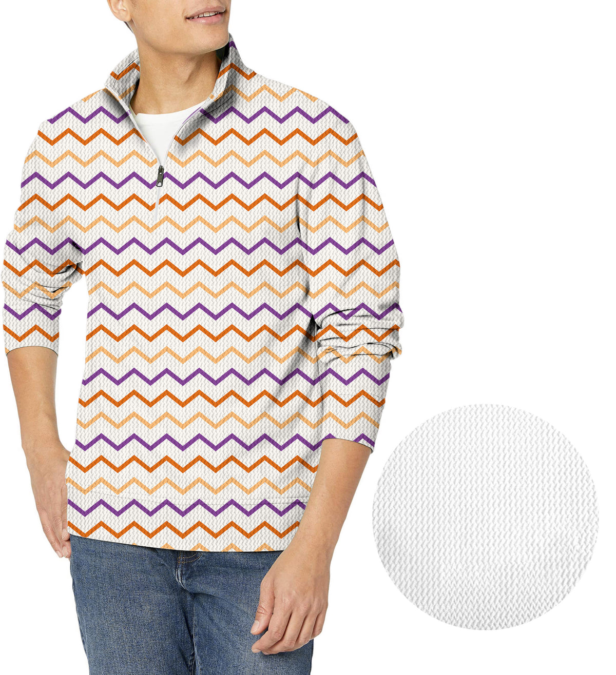 Colorful Halloween Waves Men's Golf Waffle Zipper Pullover