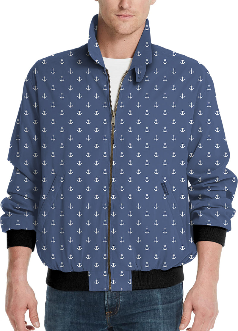 Navy Anchor Men’s Golf Windbreaker light jacket with anchor pattern and full zip front for men