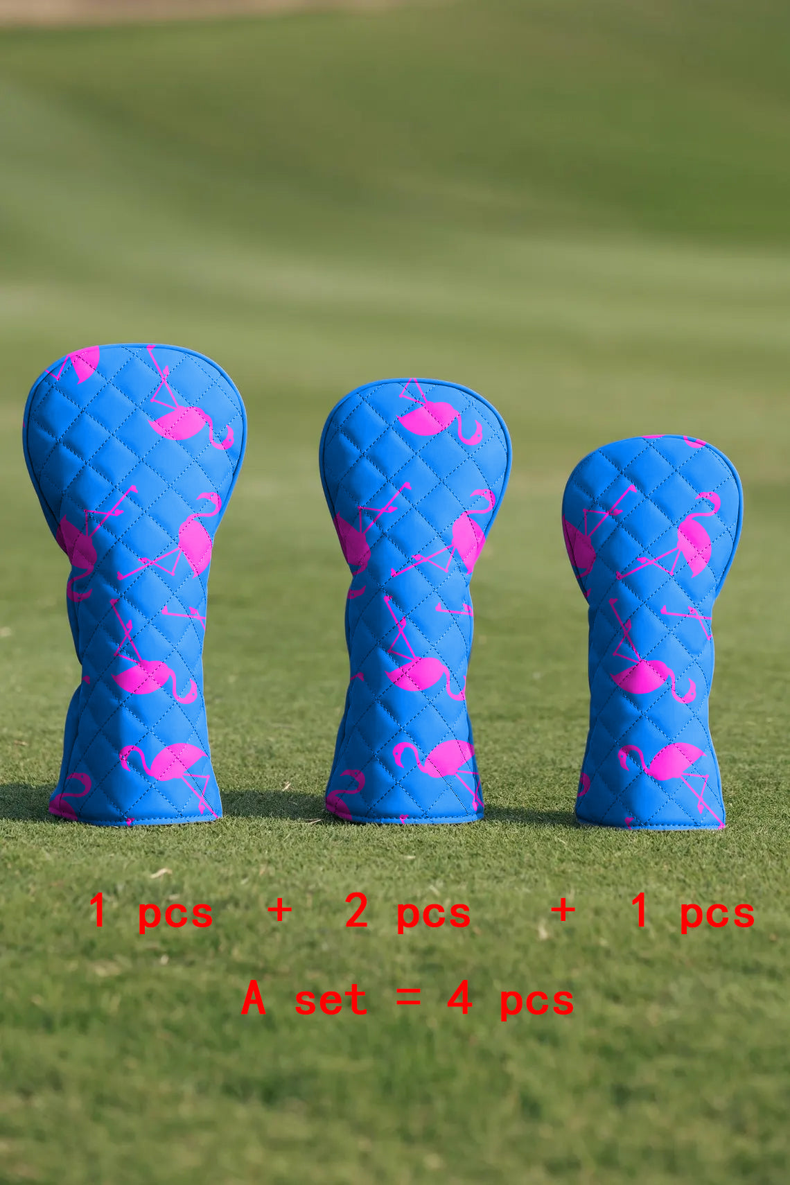 Blue flamingo Quilting Golf Cover Set Digital Printing Sewing The Perfect Gift For Your Favorite Team 4 Pcs Set