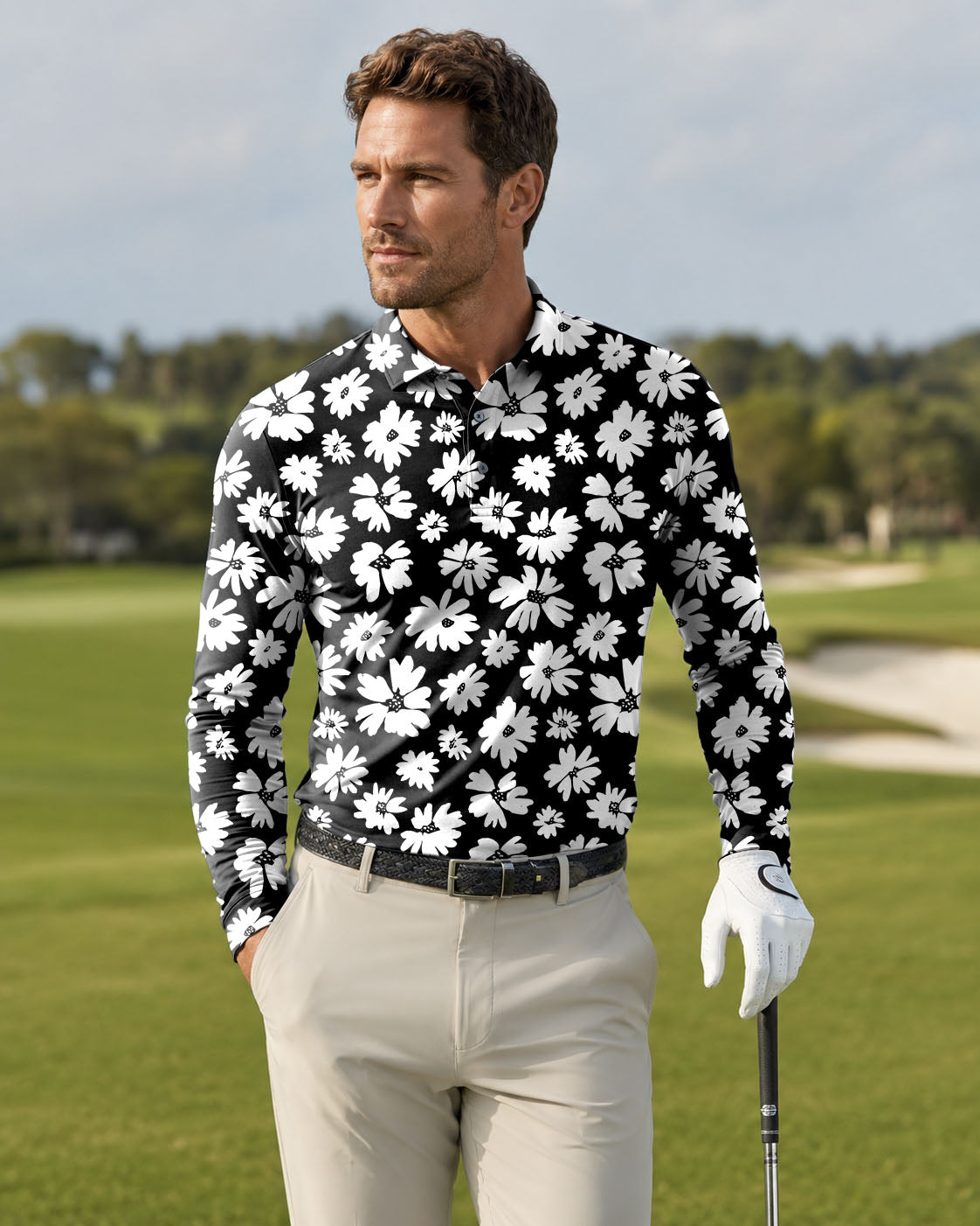 Men's Zebra Daisy golf Long-sleeved Polo