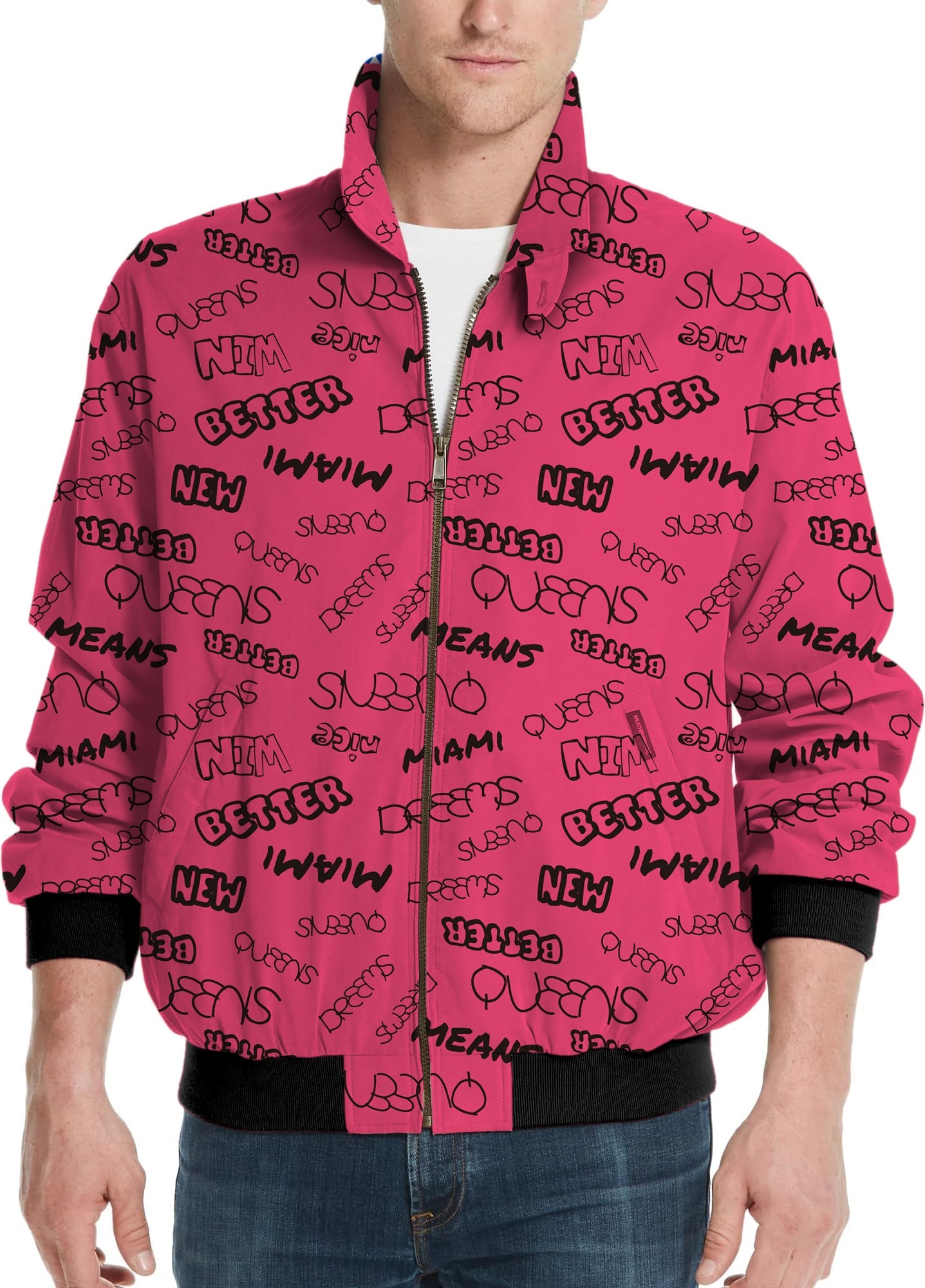 Miami Men's Golf Windbreaker light jacket with custom text design in vibrant pink color