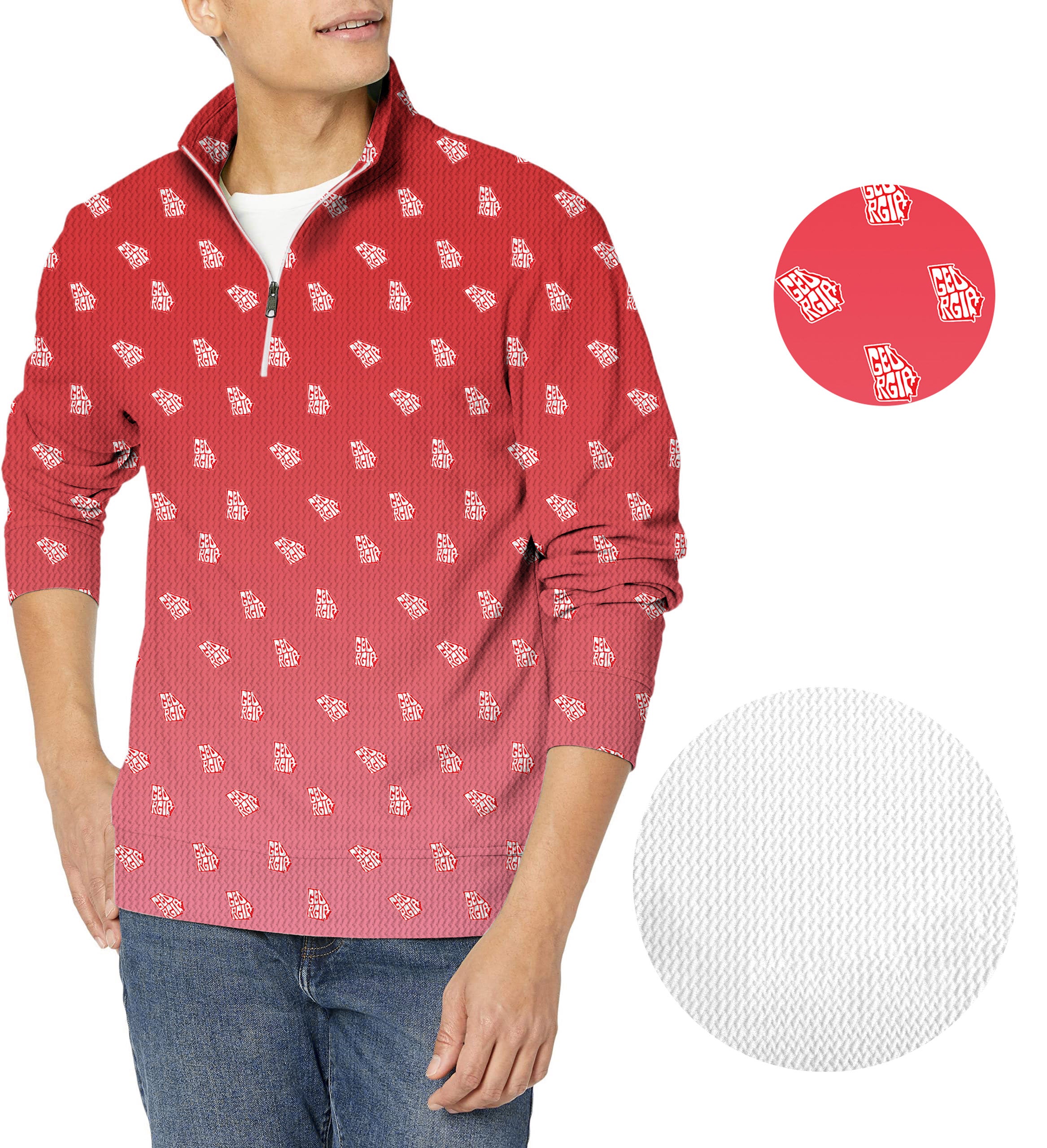 Red Georgia Men's Golf Waffle Zipper Pullover