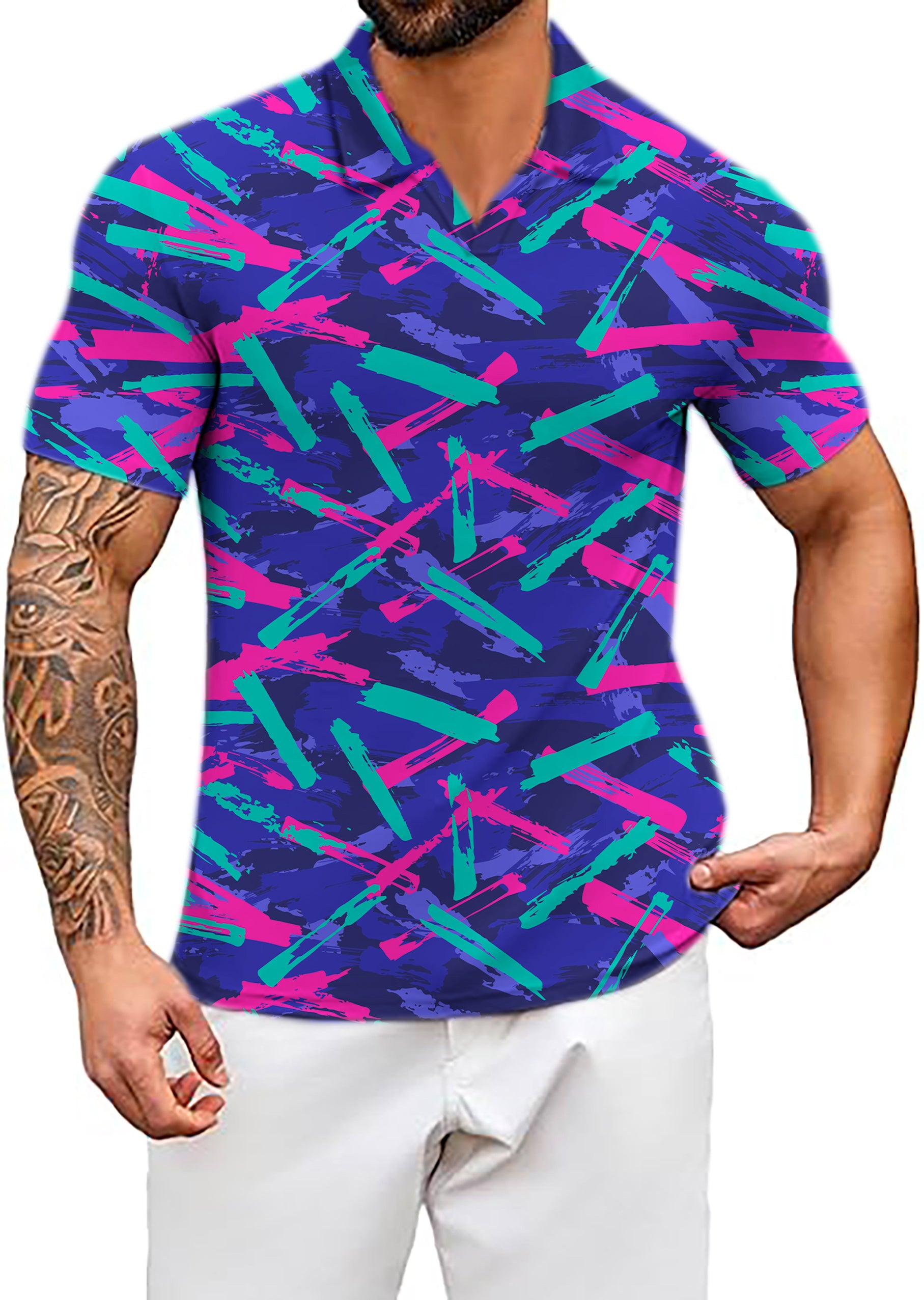 Men's 8 Track V Neck Golf Polo Shirts