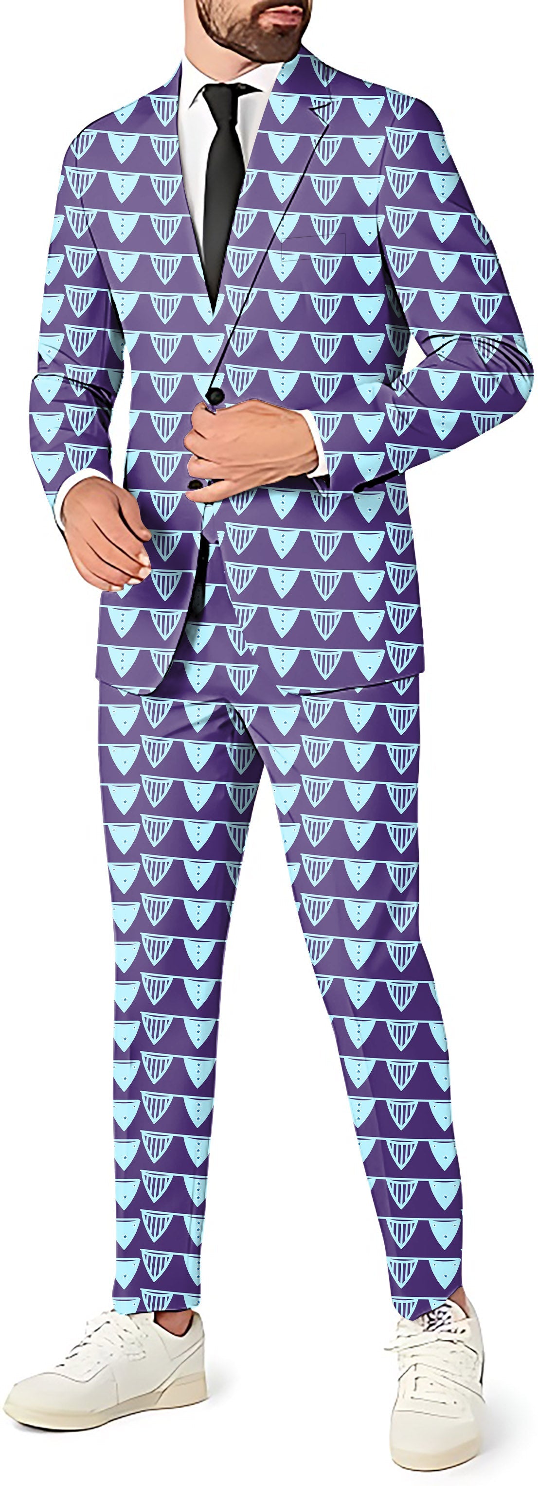 Limited edition blue flag pattern men's party suit with blazer and pants