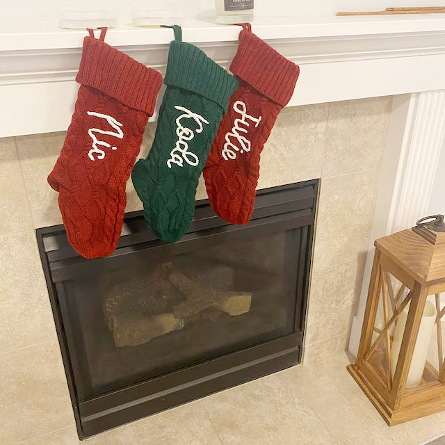 Hand Knitted Personalized Stockings embroidery Socks Merry Christmas Gift