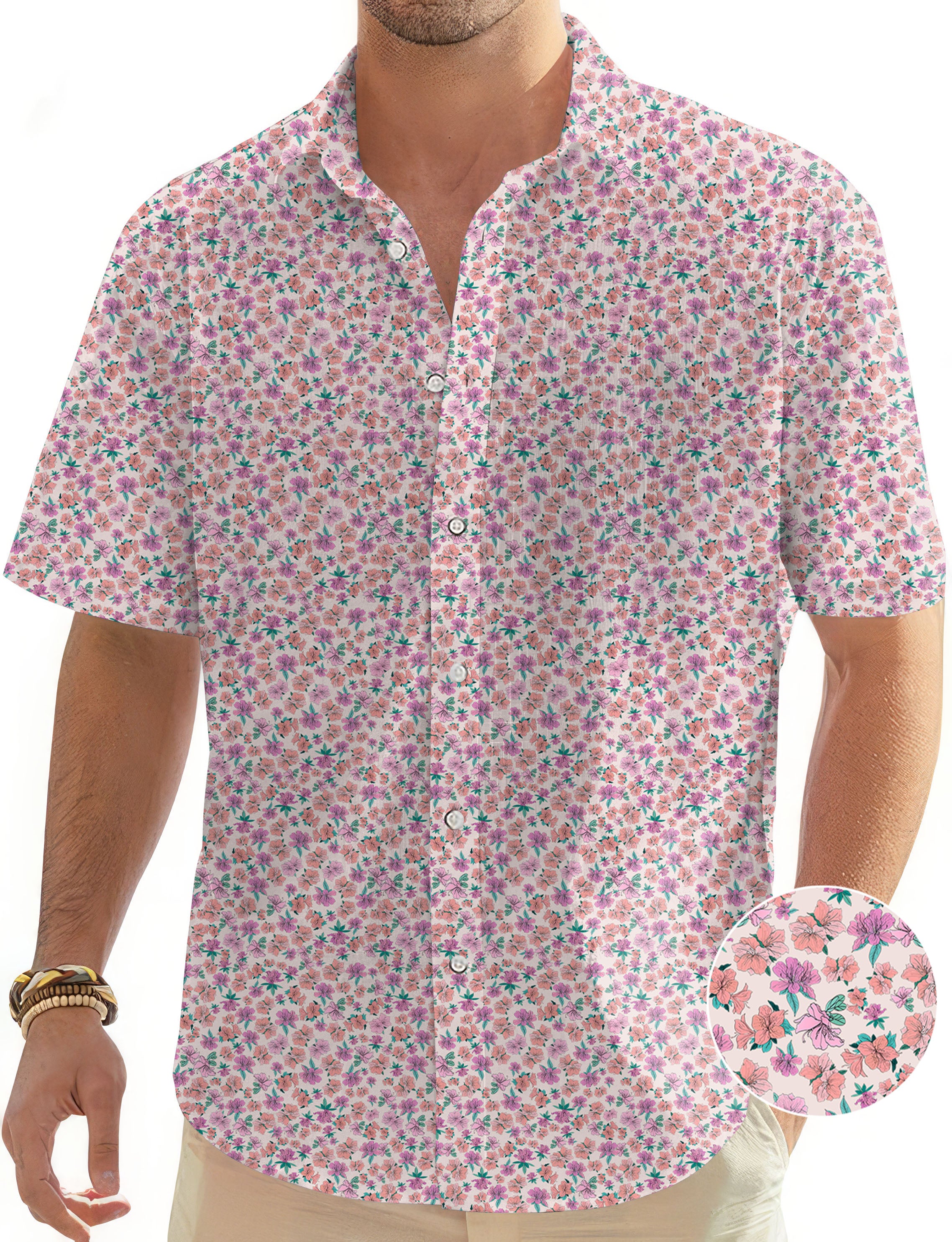 Flower World Men's Golf Hawaiian Shirts Button Down Shirt