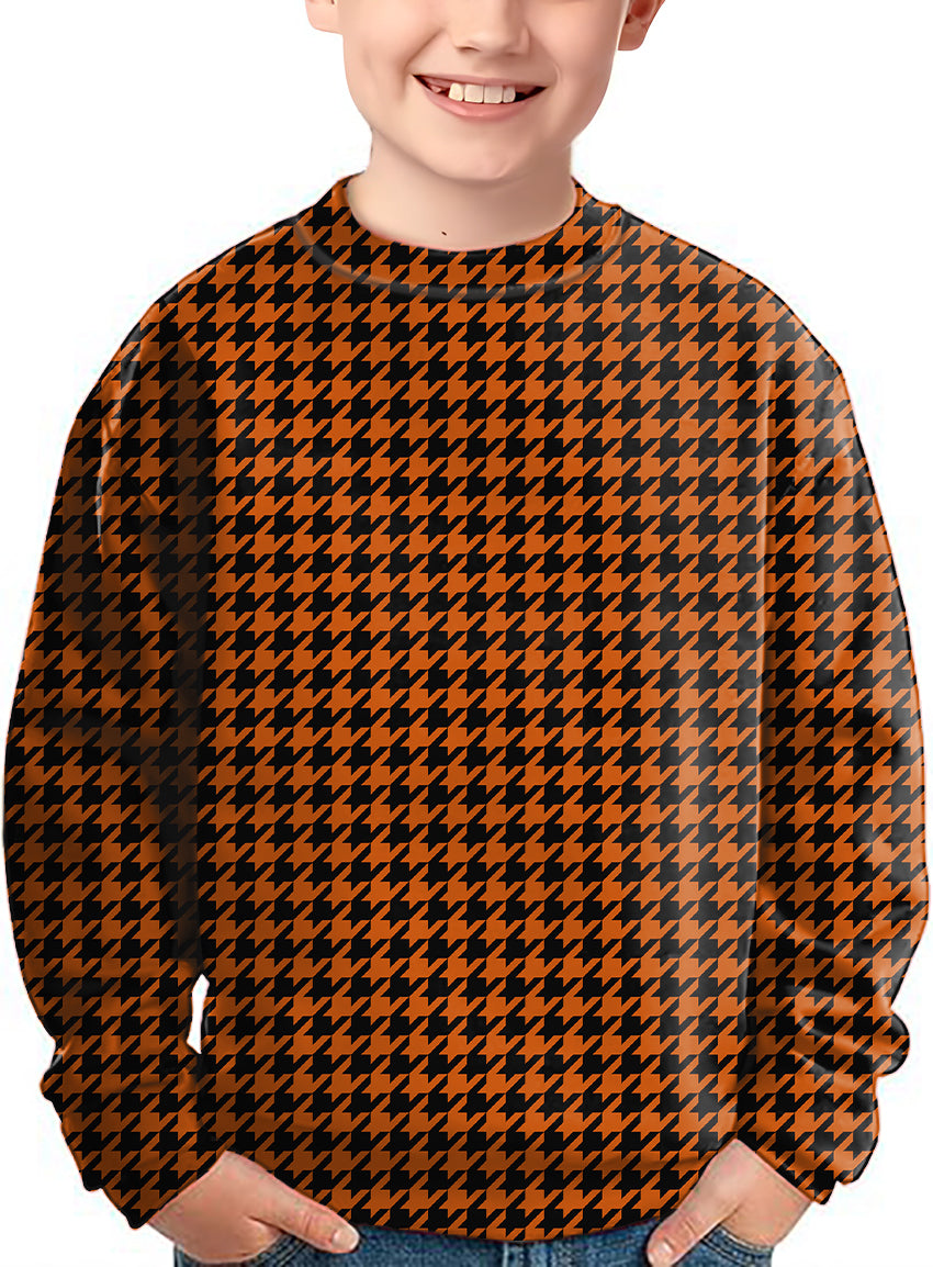 Halloween yellow and black houndstooth Crewneck Pullover Kids Ugly Sweater