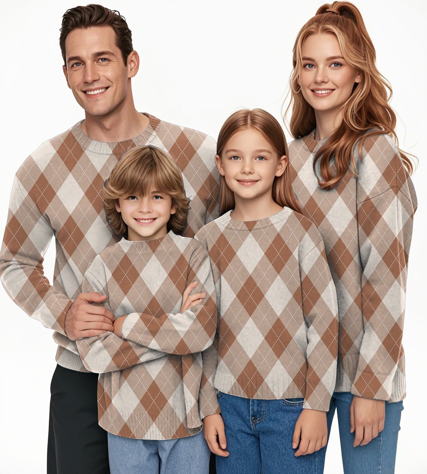 brown Argyle Crewneck Pullover Ugly Sweater Men Women boy girl family