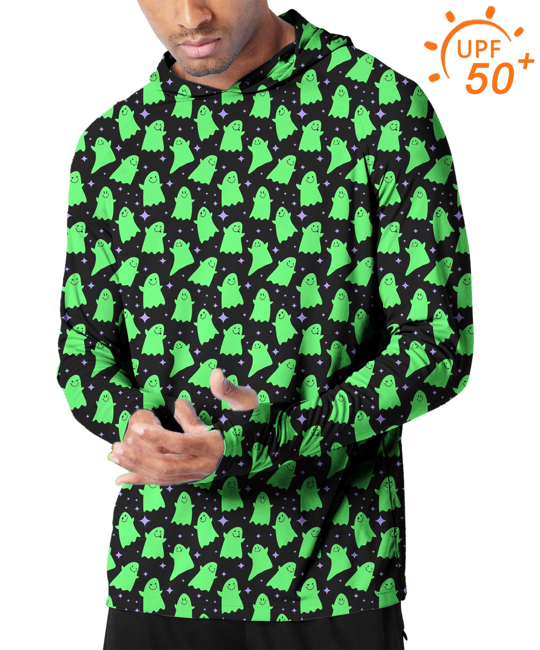 Men's outdoor green ghost golf slim fit hoodie with UPF 50+ sun protection and breathable fabric