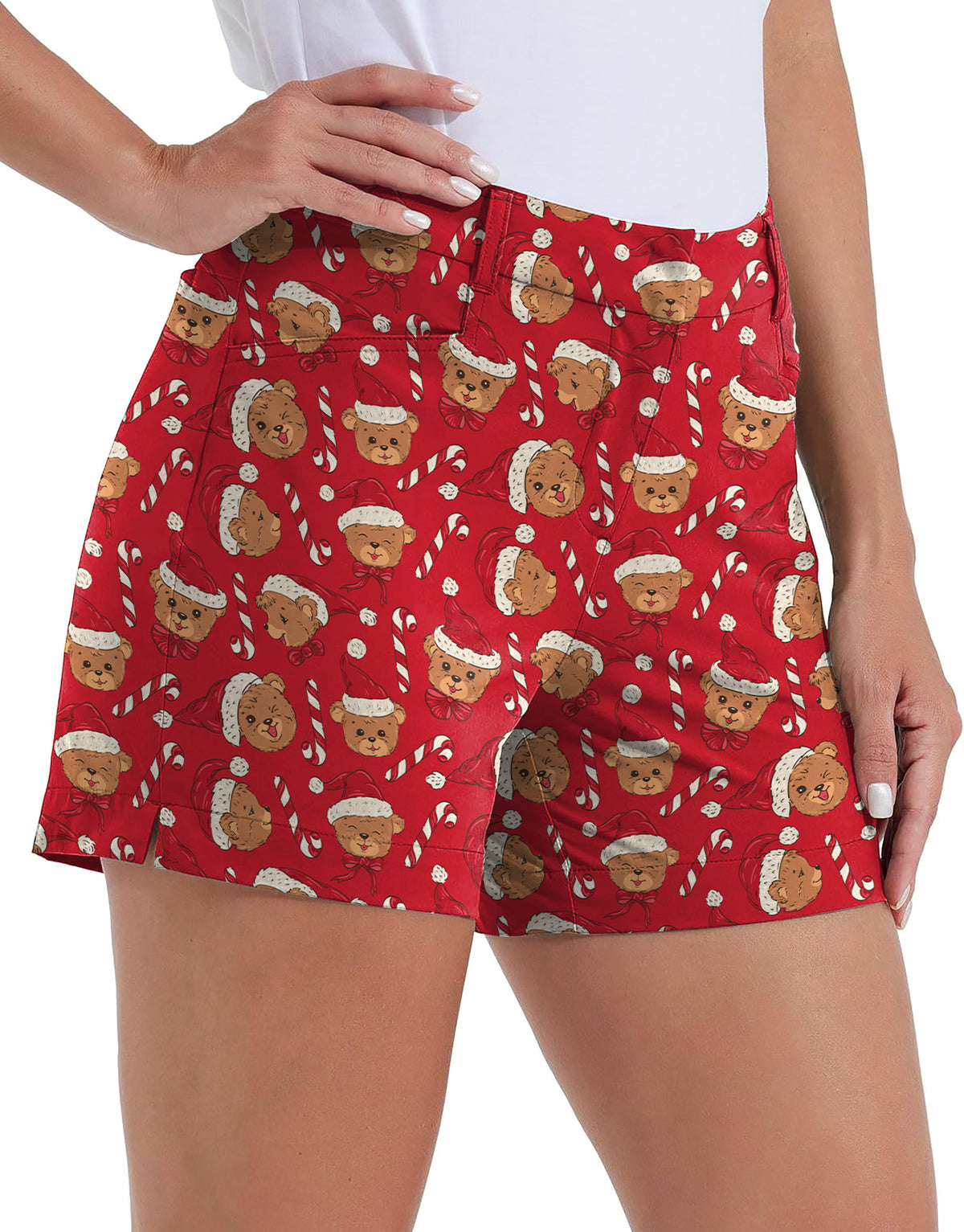 Red Christmas Teddy Bear Polo Own Logo 4.5/7/10 Golf Shorts Quick-Drying Woman Outdoor Casual Shorts With Pockets Waterproof