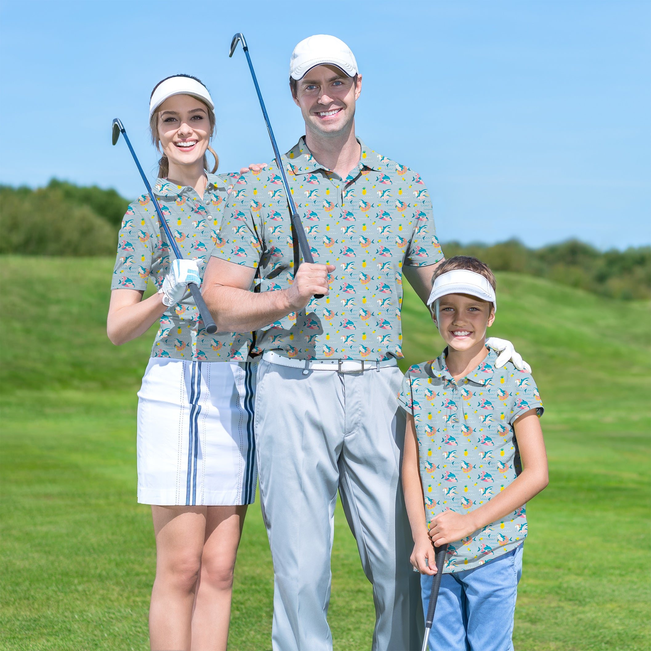 Golf Polo Family set Shark Flamingo Unicorn