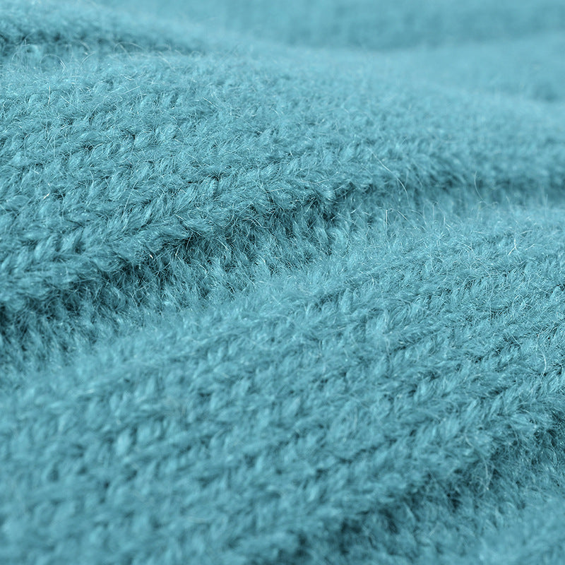 Close-up of blue knitted fabric texture for custom embroidered hats