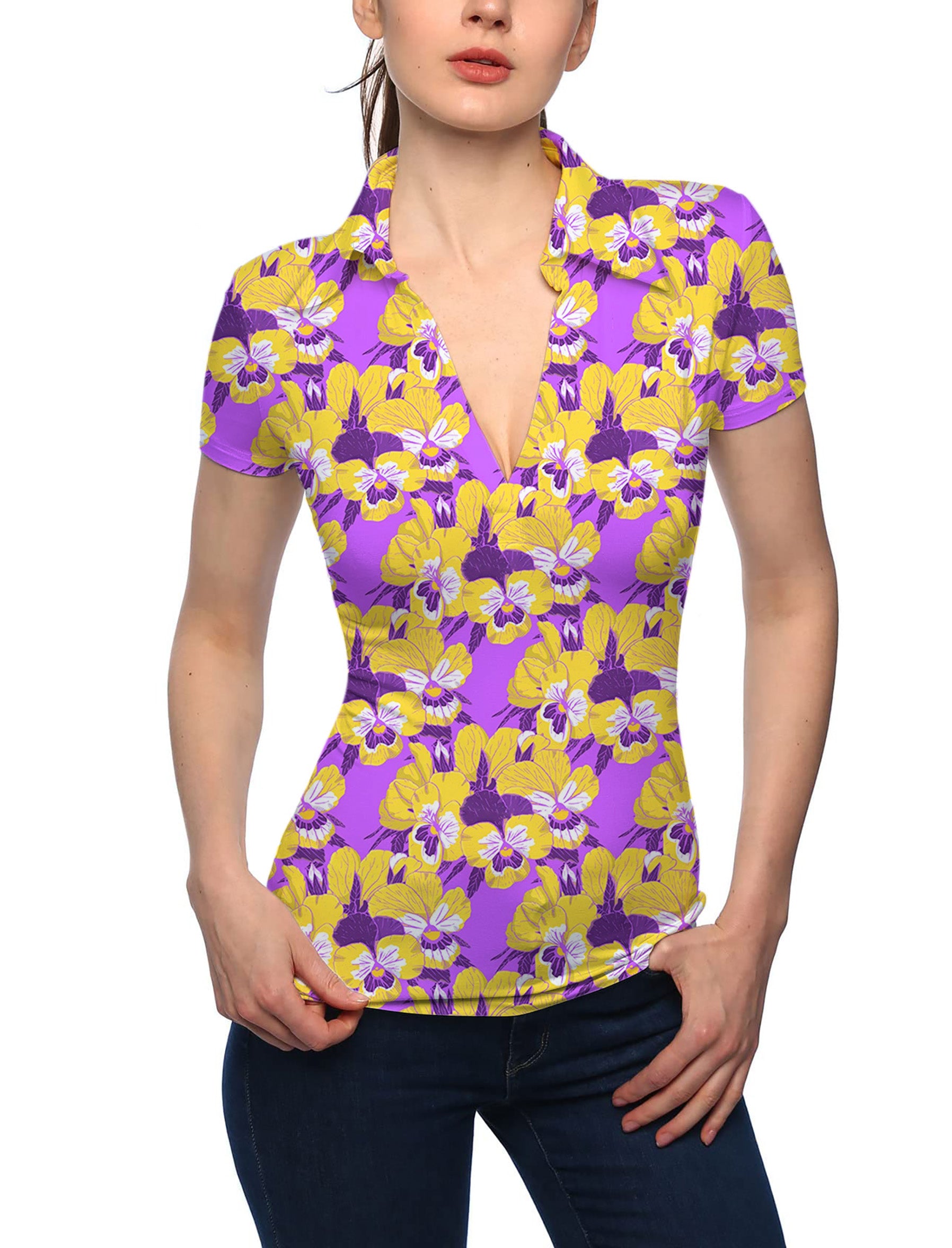 Women's Hawaiian Time V Neck Golf Polo