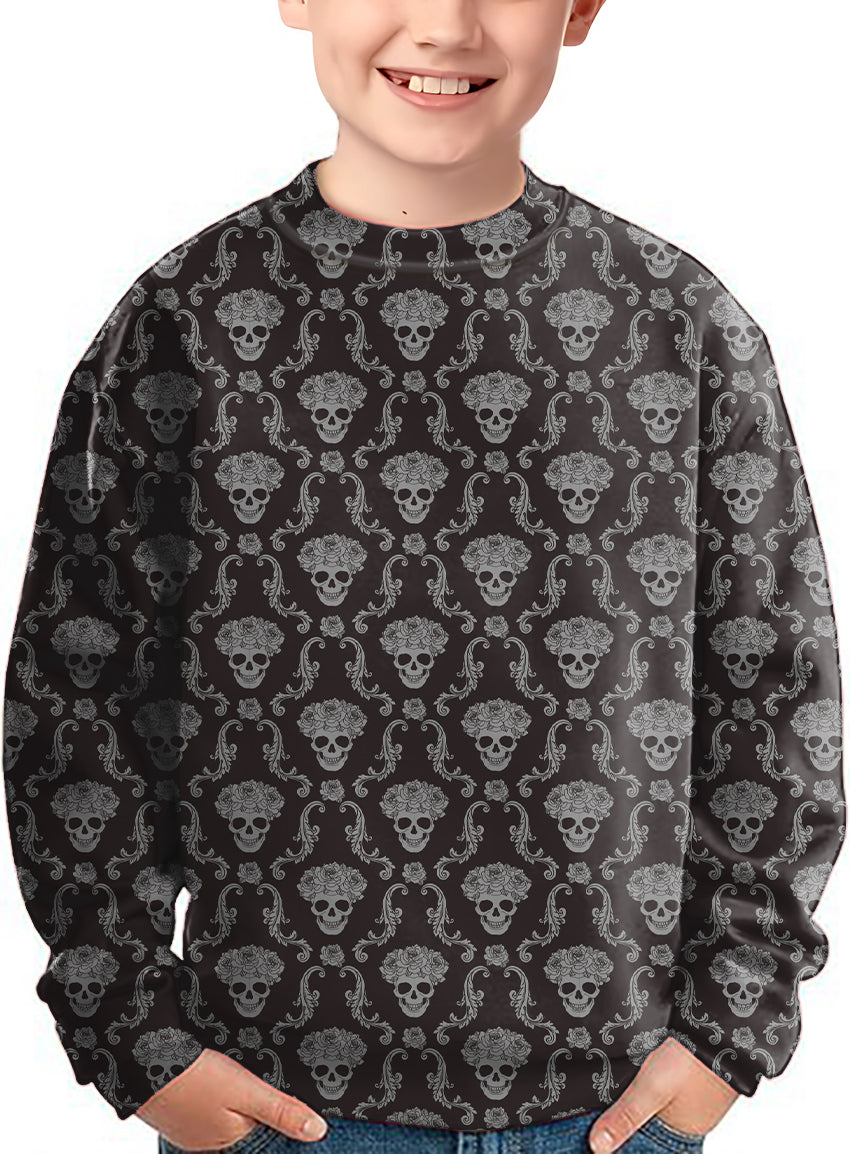Halloween Classic Skull Crewneck Pullover Kids Ugly Sweater