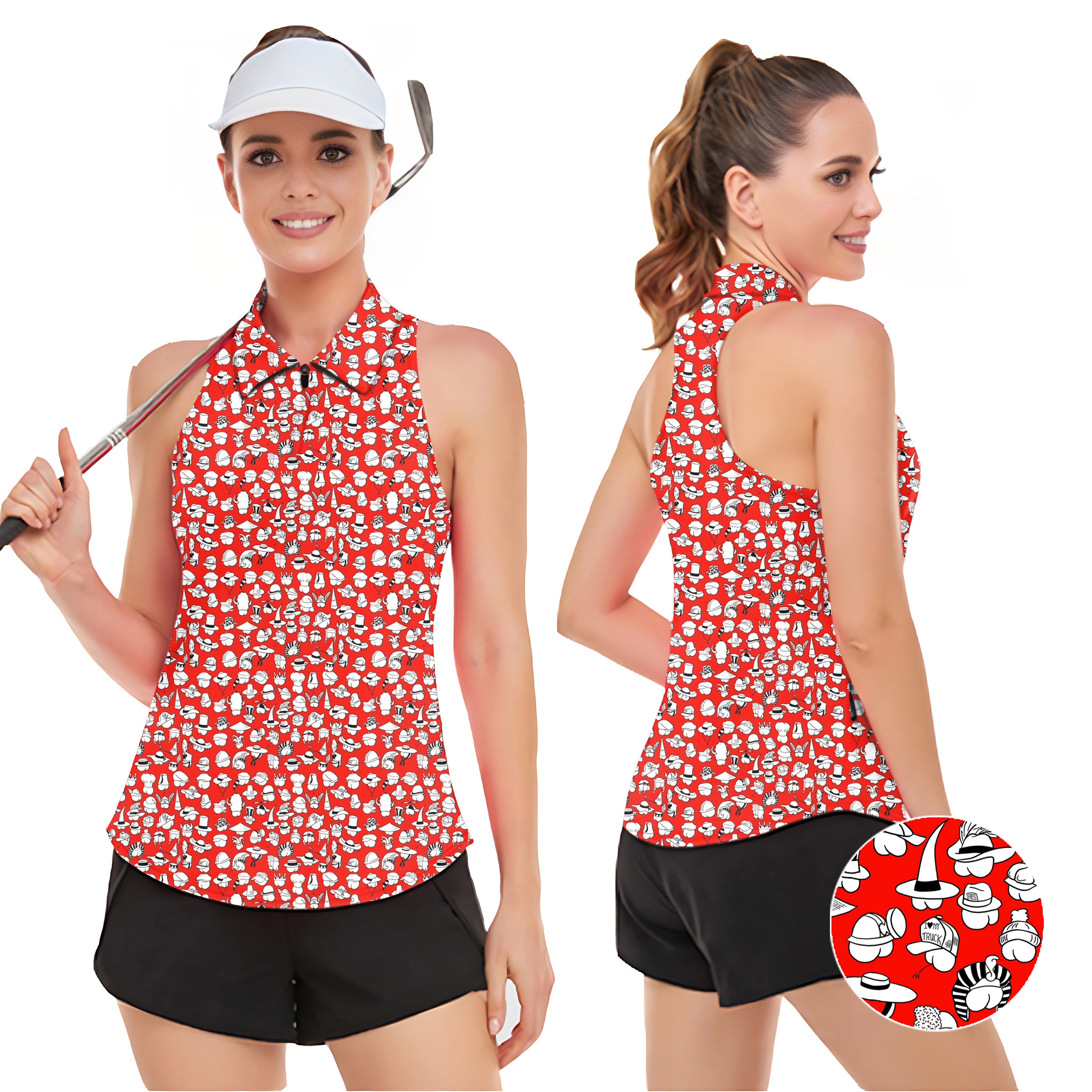 Red Versatile Hips Designer style Women’s Sleeveless Golf Tank Top Shirt Polo