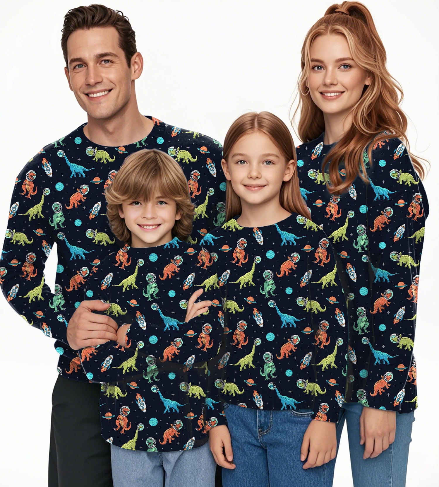 Space Dinosaur Crewneck Pullover Ugly Sweater Men Women boy girl family