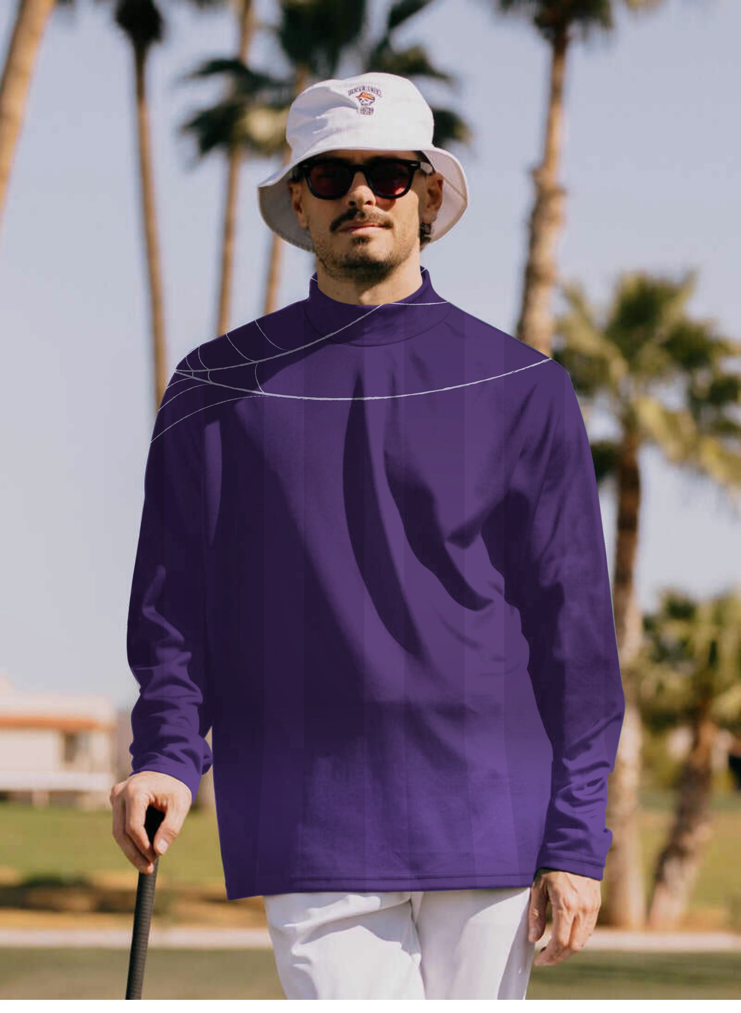Men's Halloween purple spiderweb Mock Neck Long/Short Sleeve Golf Tops