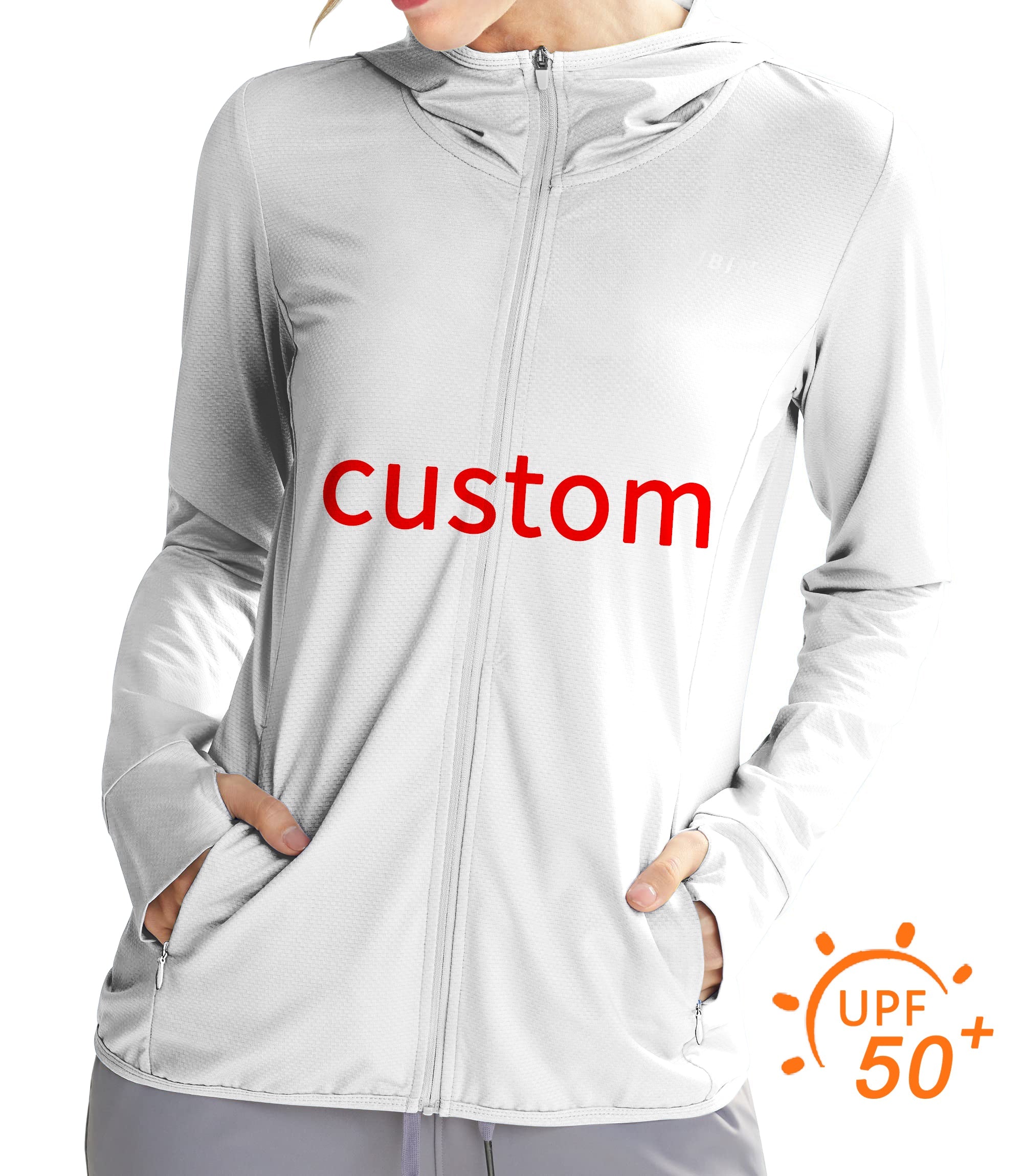 Women's outdoor custom own logo golf sun protection slim fit zip hoodie with UPF 50+ protection