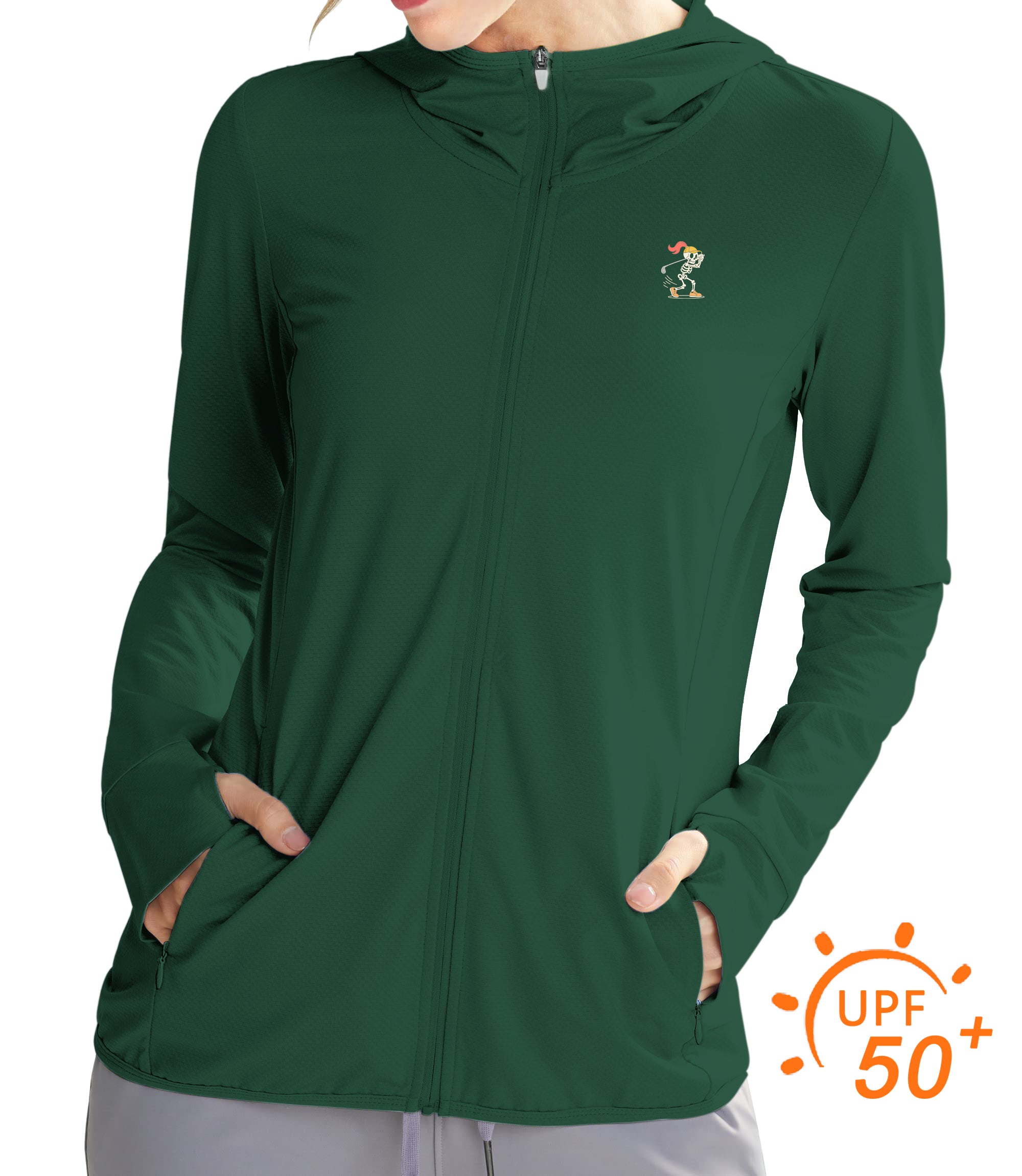 Women's Outdoor Pumpkin Green Halloween Skeleton Golf Golf Sun Protection Slim Fit zip hoodies