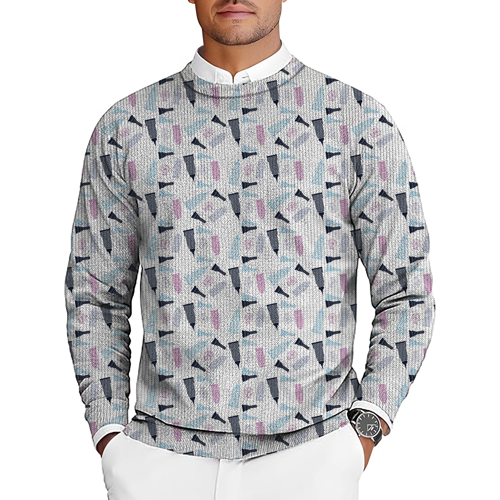 limited edition men's golf crewneck pullover sweater with abstract pattern