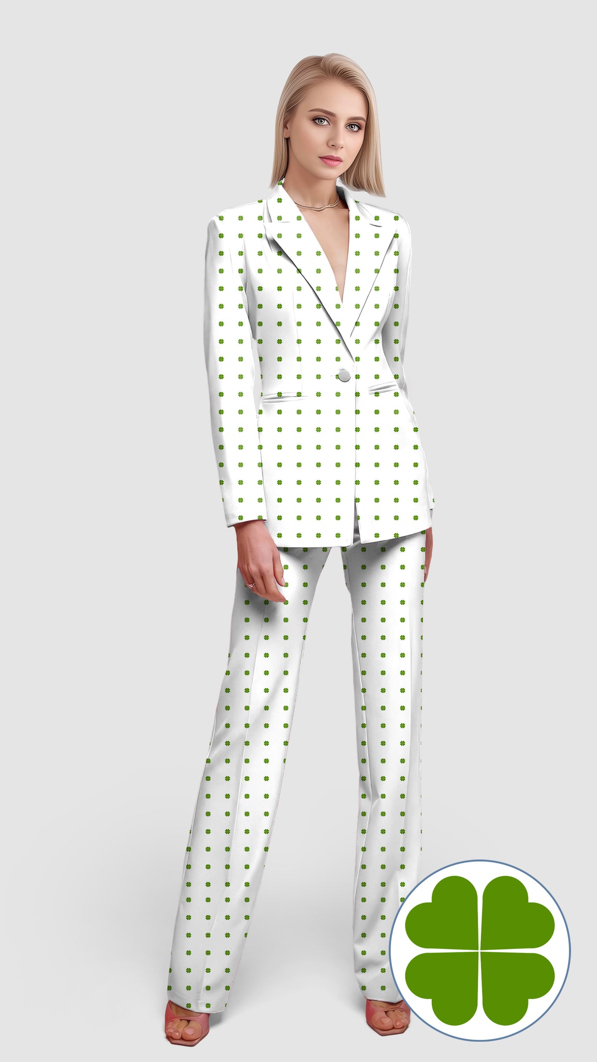 Lucky Four-Leaf Clover Women's Blazer Casual Work Office Blazer Suit set