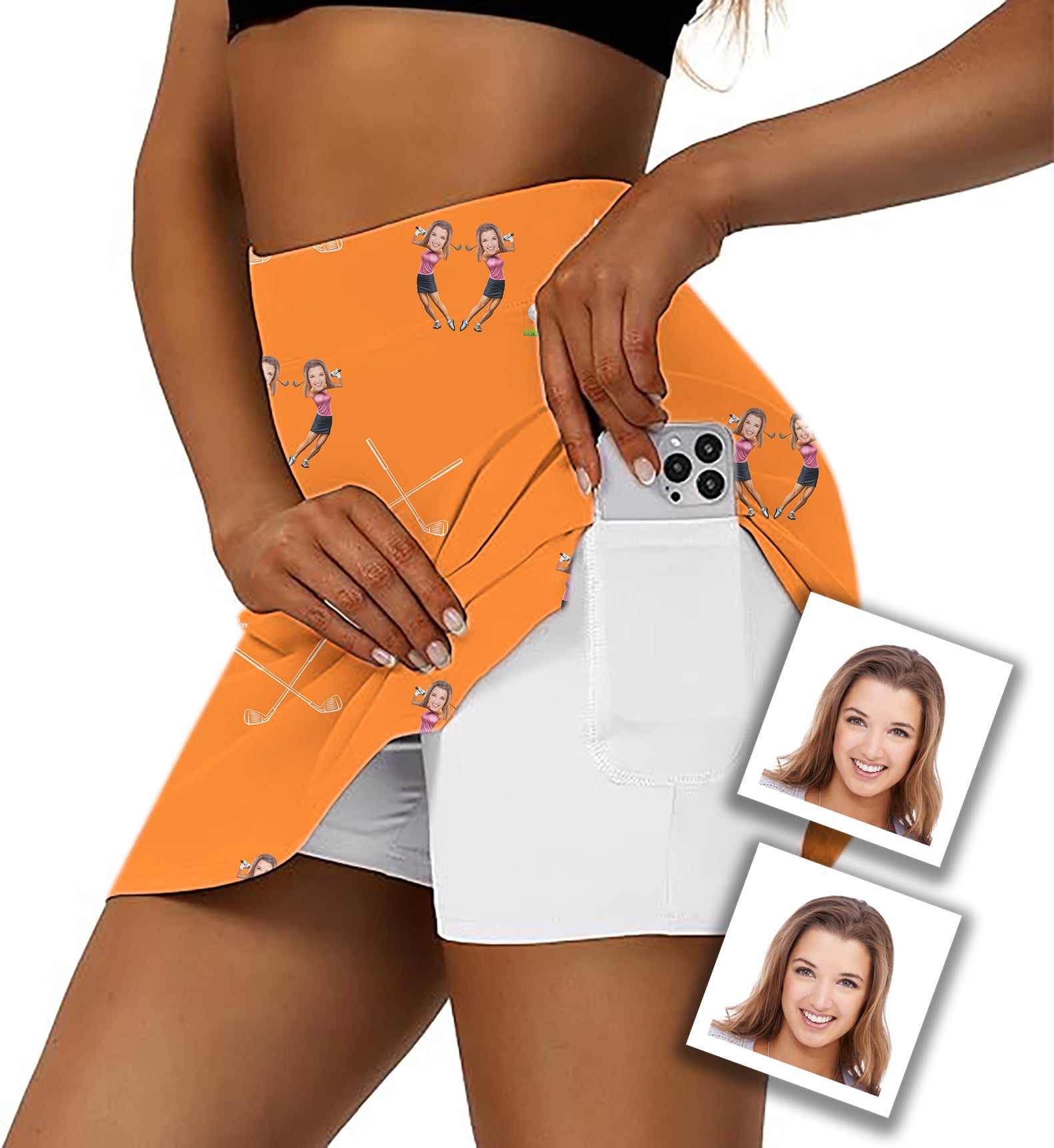 Custom Sister Photo Face & Name Women's Athletic Golf Skorts Flared Skirts