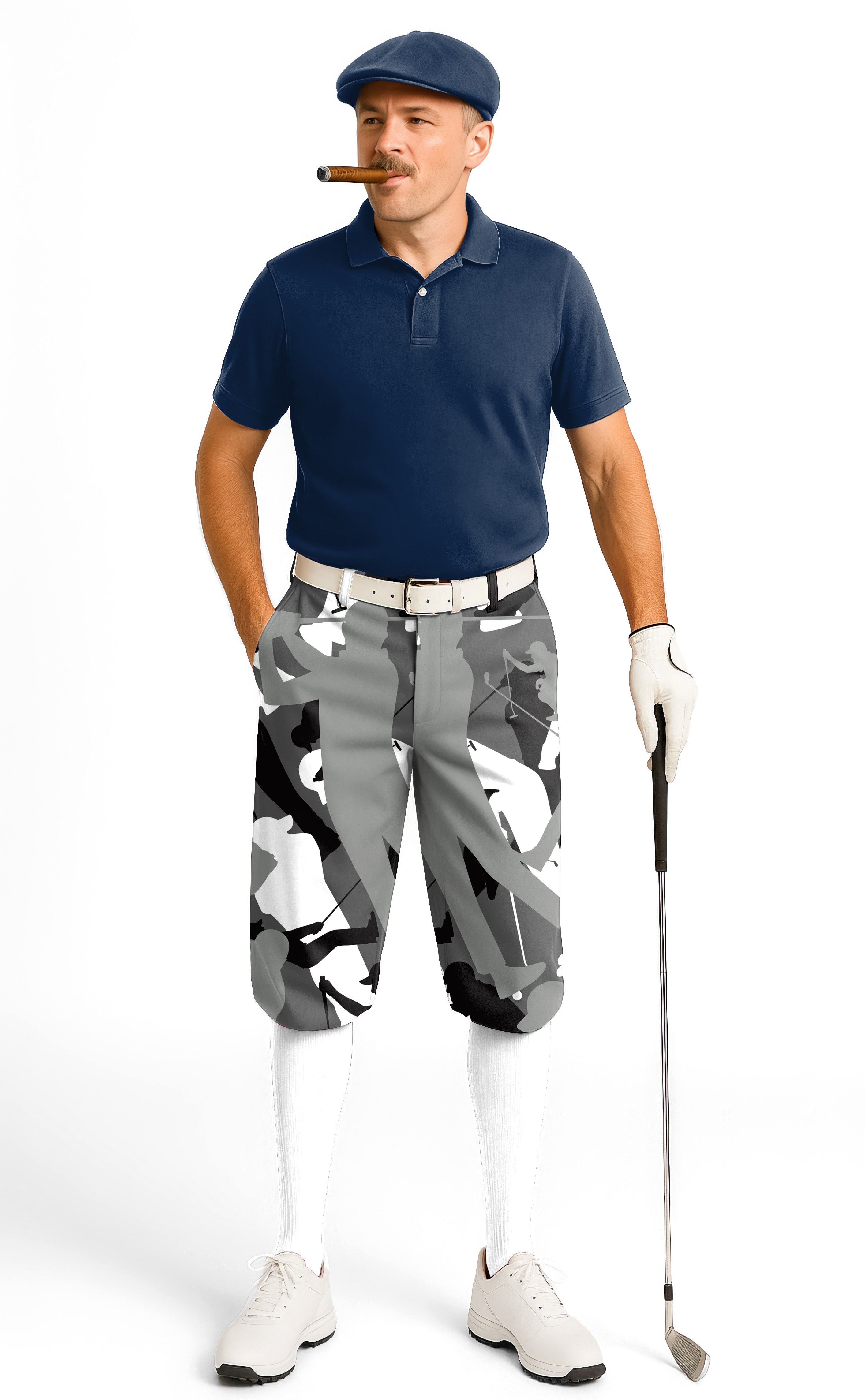 Black and white golf men's knickers pants with snug ankle cuffs and lightweight performance fabric