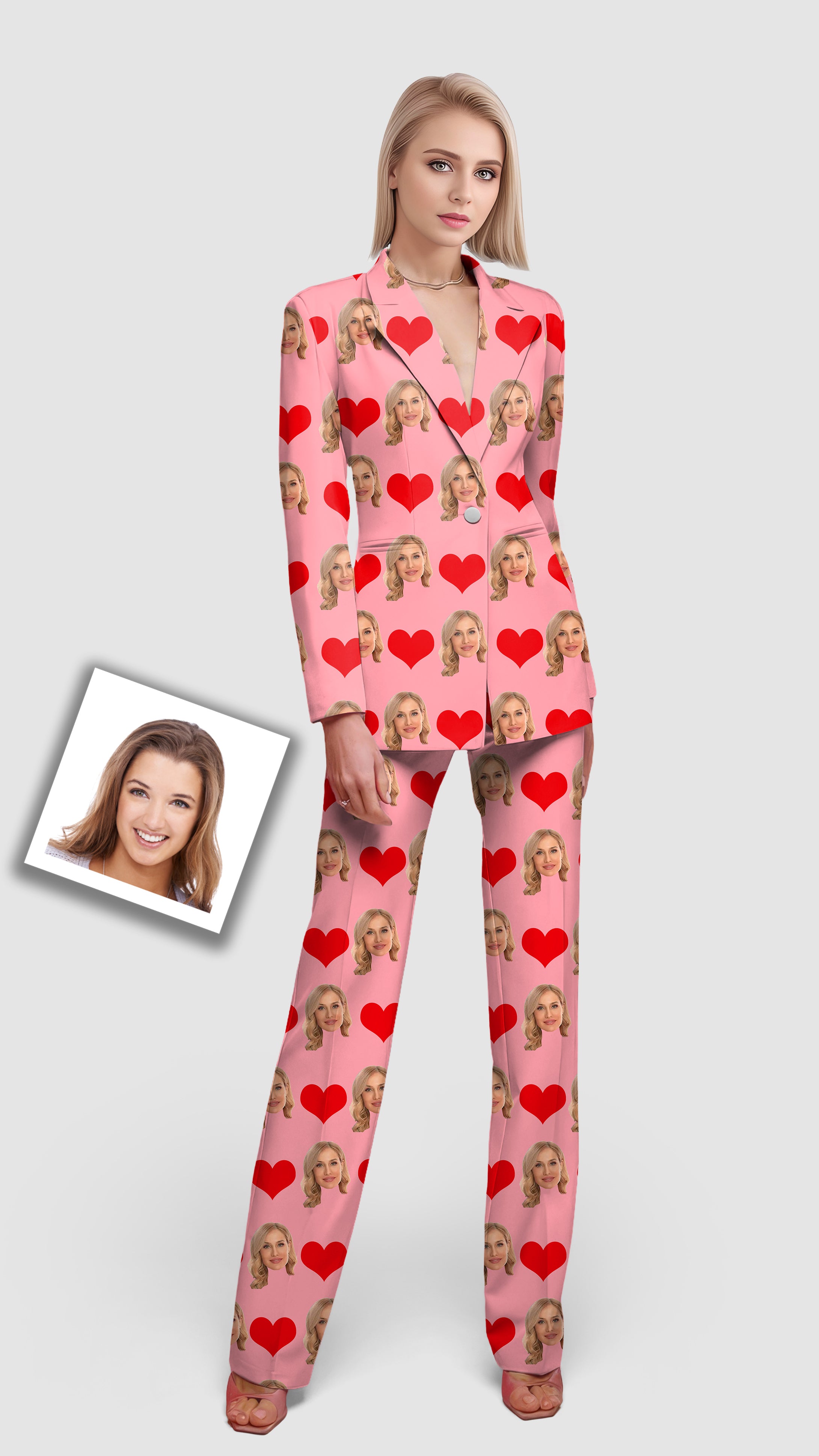Custom Photo Funny Face-Women's Blazer Casual Work Office Blazer Suit set