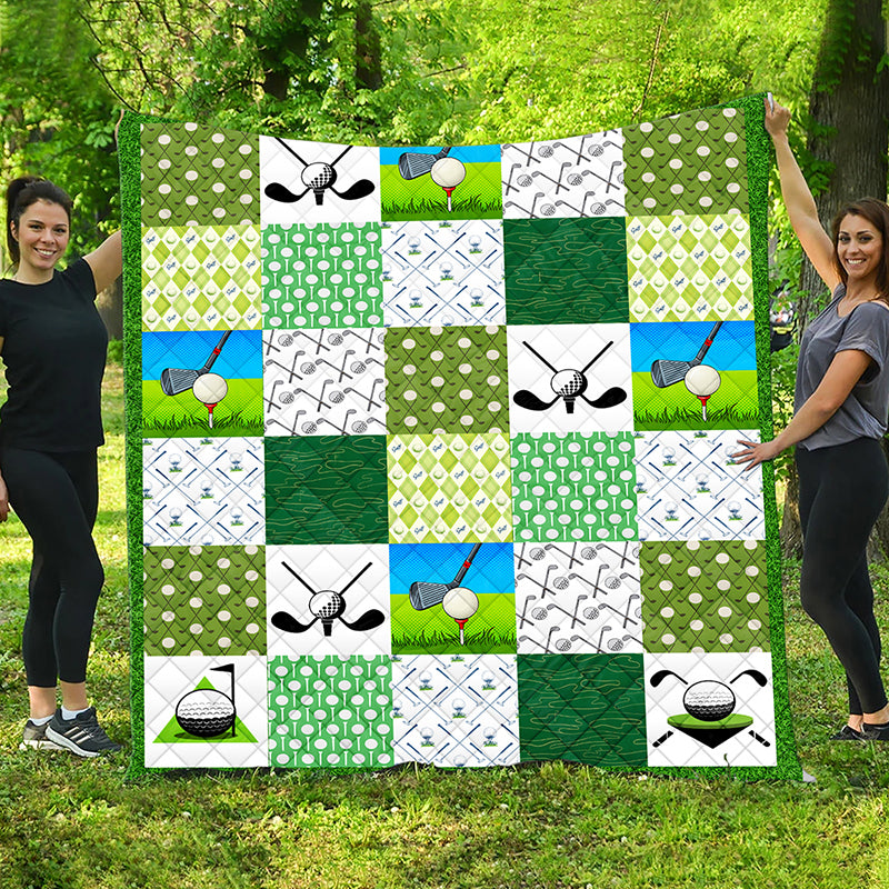 Personalized Green Golf Quilt Multi Size Golf Player Gift Sports Lover Gift