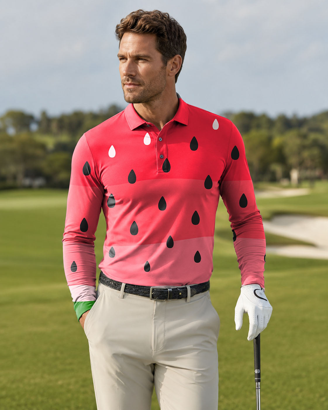Men's golf watermelon Long-sleeved Polo