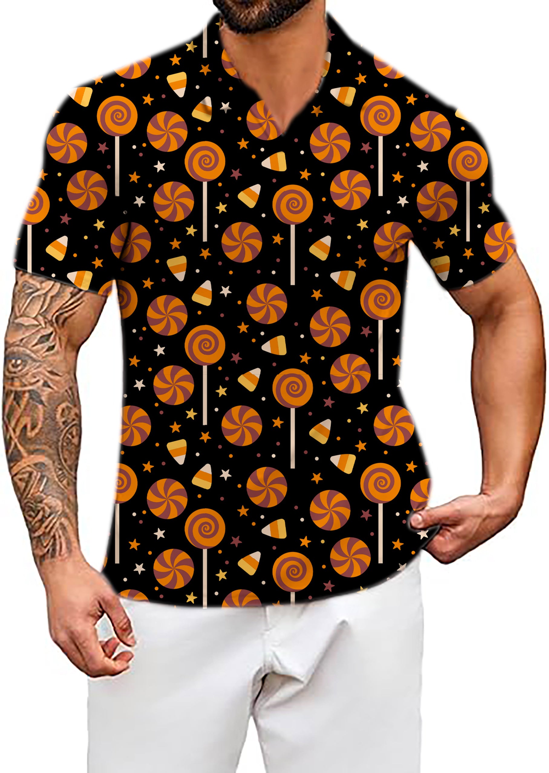Men's Halloween Lollipops V Neck Golf Polo Shirts