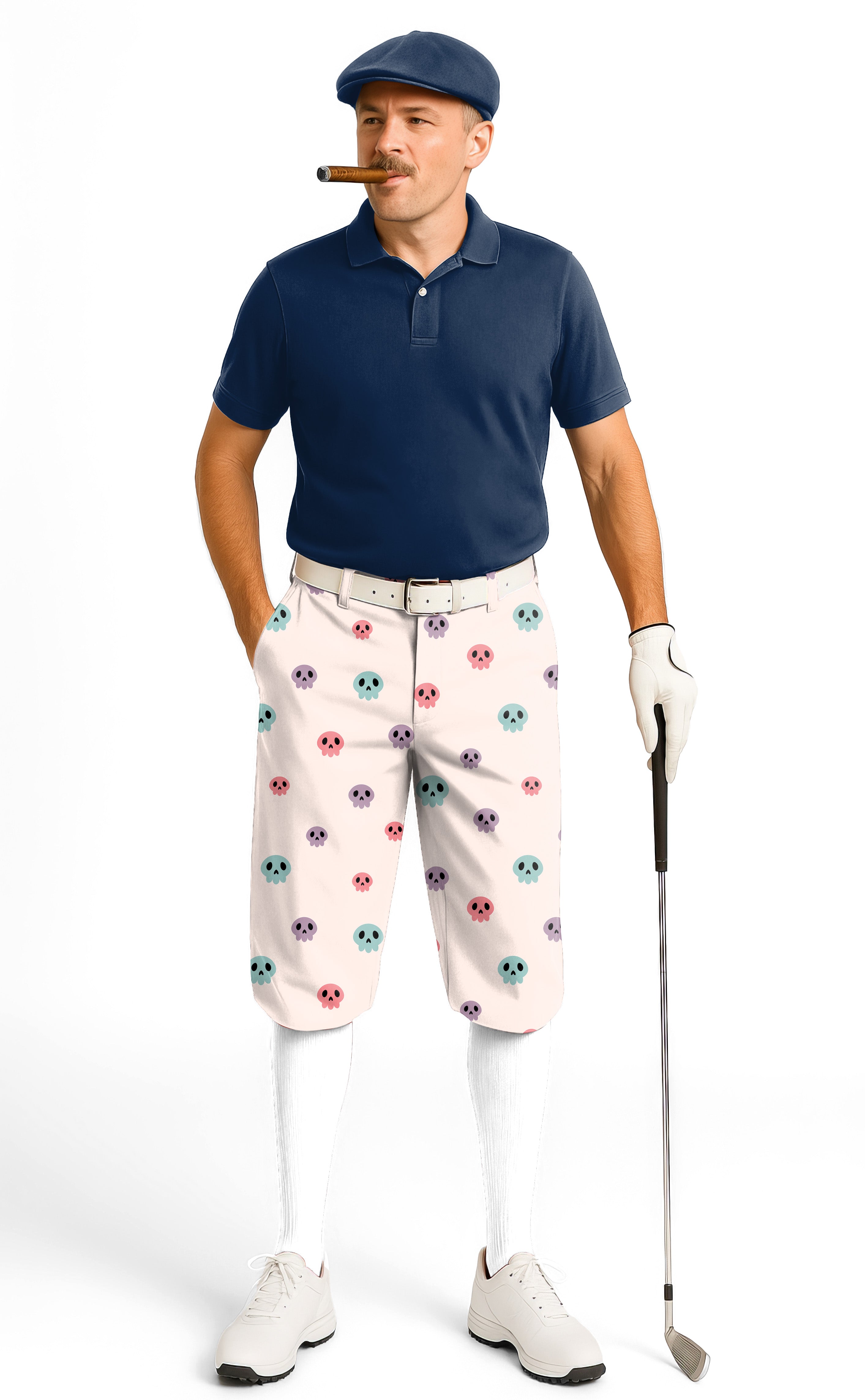 Colorful Halloween Skull Men's Golf Knickers Pants